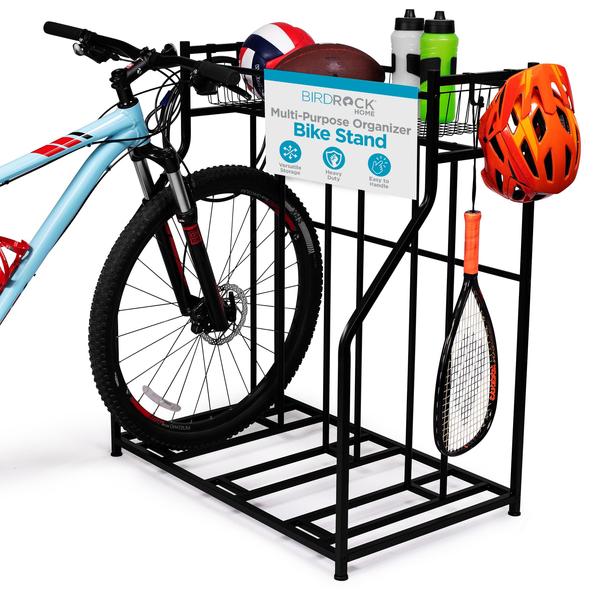 Birdrock Home Garage Bike Storage & Stand | Holds 3 Bicycles | Garage Organizer & Sports Storage Station | Black