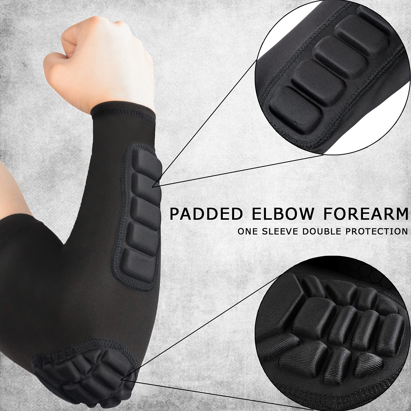 Hobrave Padded Arm Sleeves 2 Pack Crashproof Elbow Forearm Pads Compression Protection Support For Basketball Volleyball