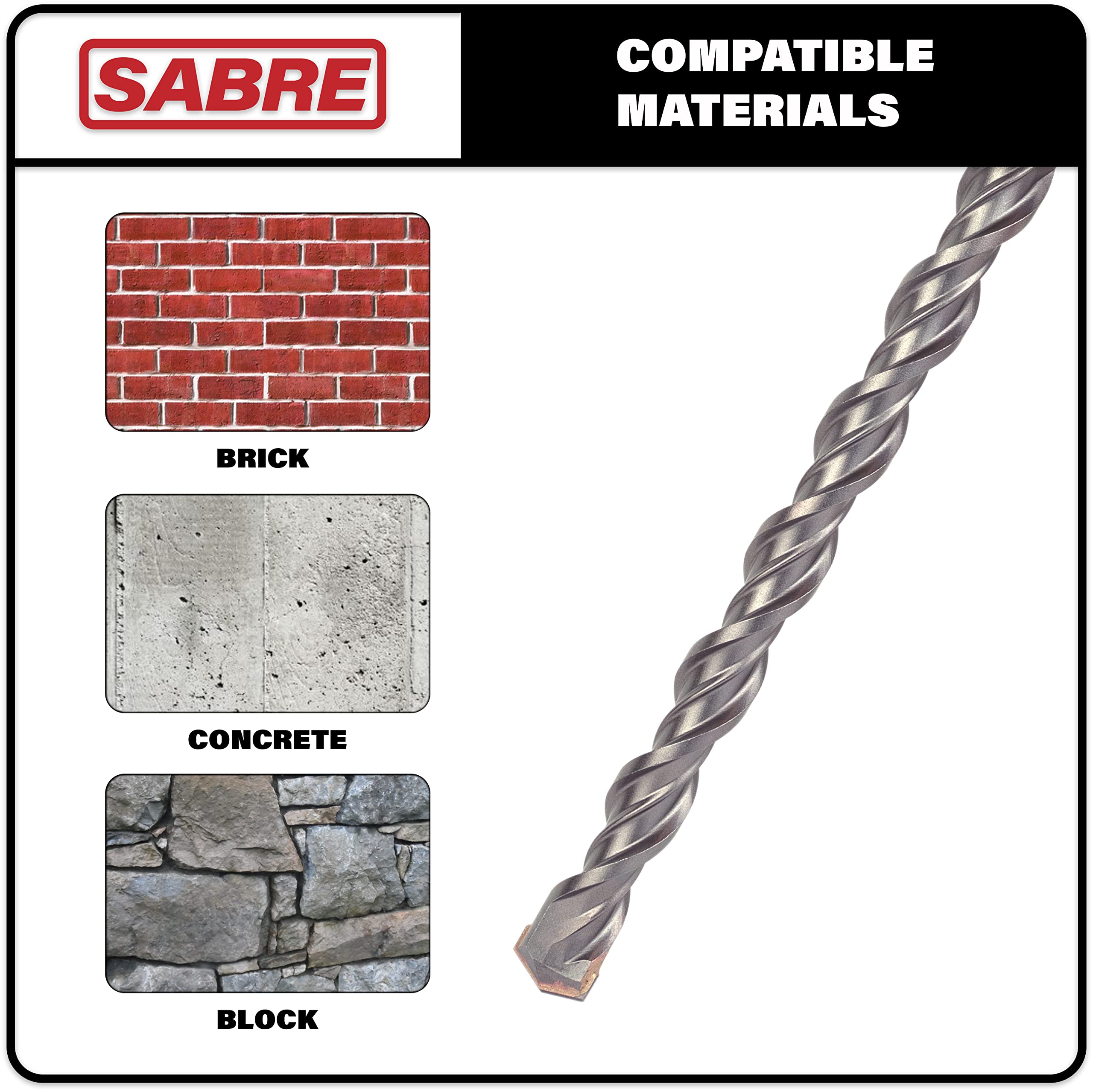 Sabre Tools 58 Inch X 12 Inch Sds Plus Rotary Hammer Drill Bit, Carbide Tipped For Brick, Stone, And Concrete Version 2 (58 X 10