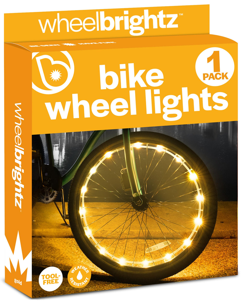 Brightz Wheelbrightz Led Bike Wheel Light, Gold - Pack Of 1 Tire Light - Bike Wheel Lights Front And Back For Night Riding - Bat