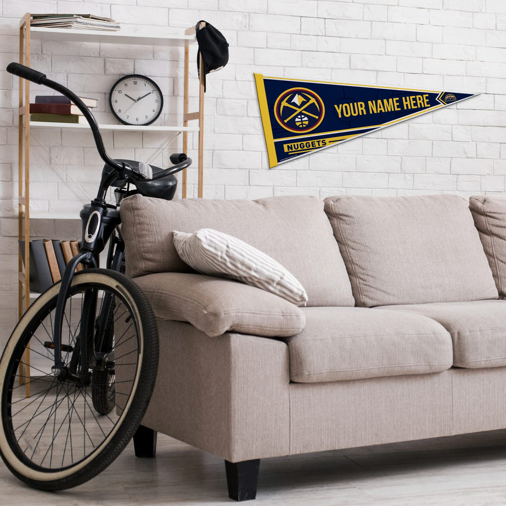 Rico Industries Nba Basketball Denver Nuggets Personalized - Custom 12'' X 30'' Soft Felt Pennant - Ez To Hang