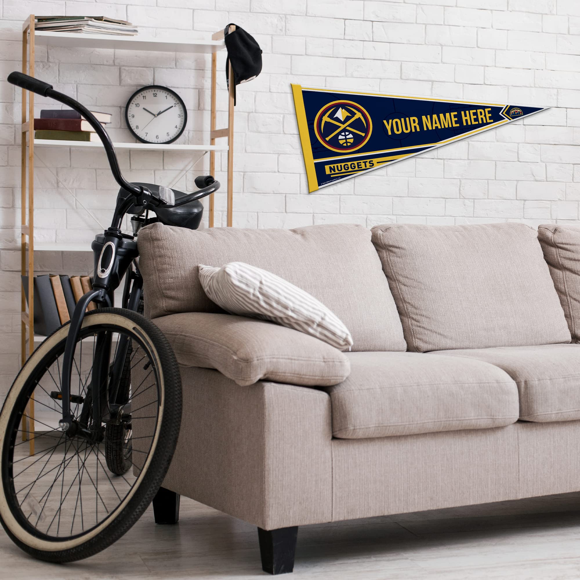 Rico Industries Nba Basketball Denver Nuggets Personalized - Custom 12'' X 30'' Soft Felt Pennant - Ez To Hang