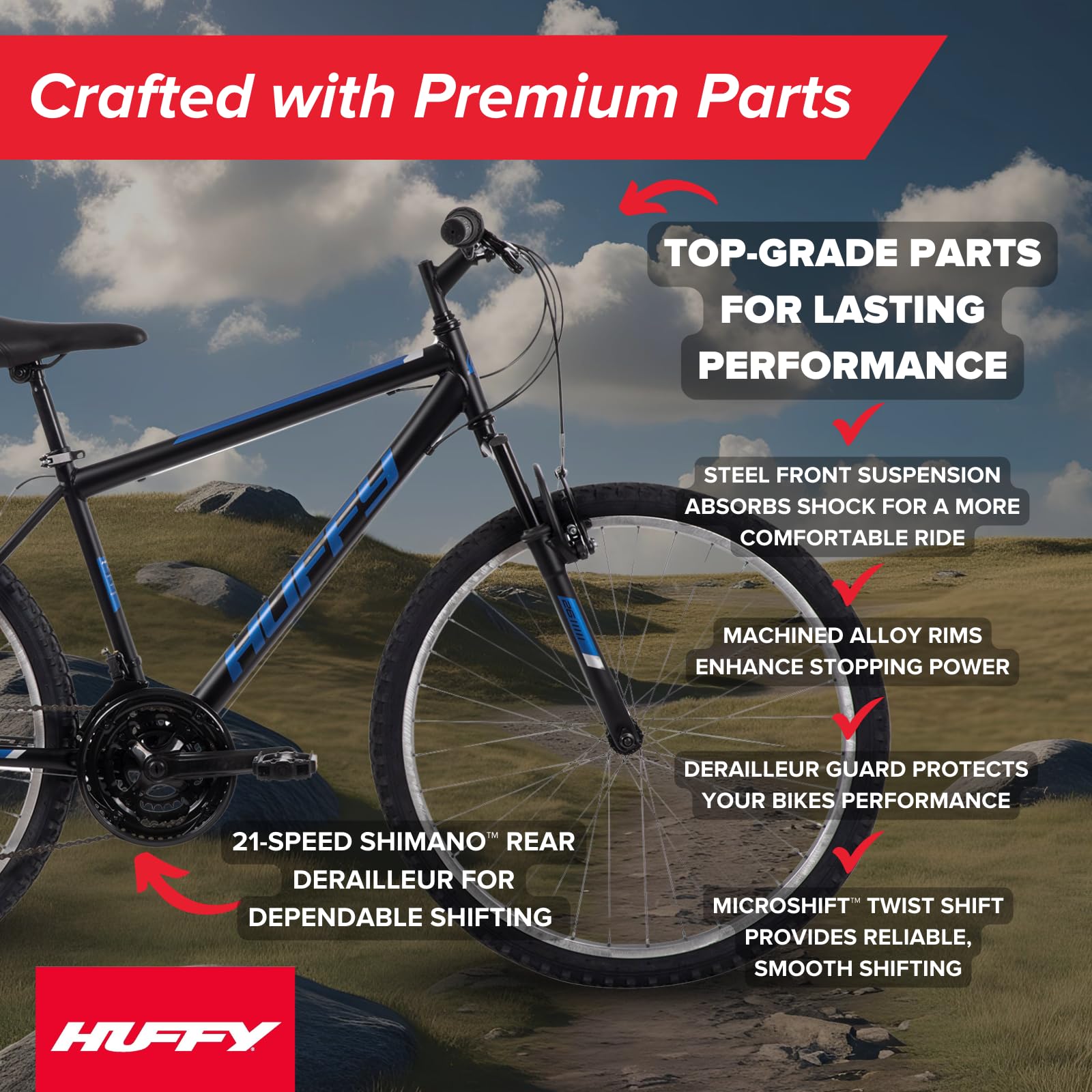Huffy Stone Mountain 21-Speed Hardtail Mens Mountain Bike, 26-Inch, Matte Black