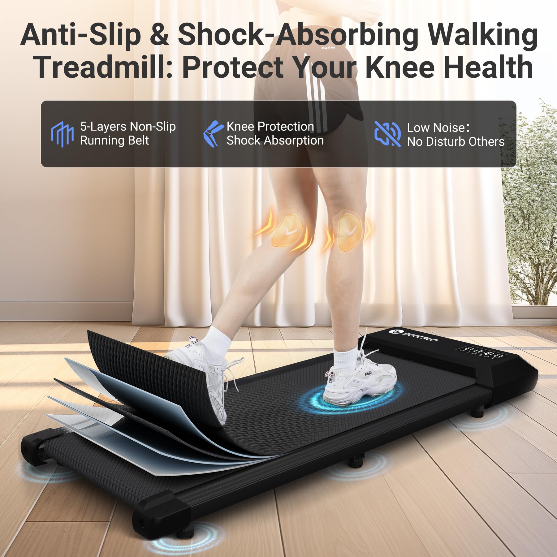 Deerrun Walking Pad, 2024 Upgrade Smart Under Desk Treadmill, Led Display & App/Remote Control, Treadmills For Home, Low Noise K