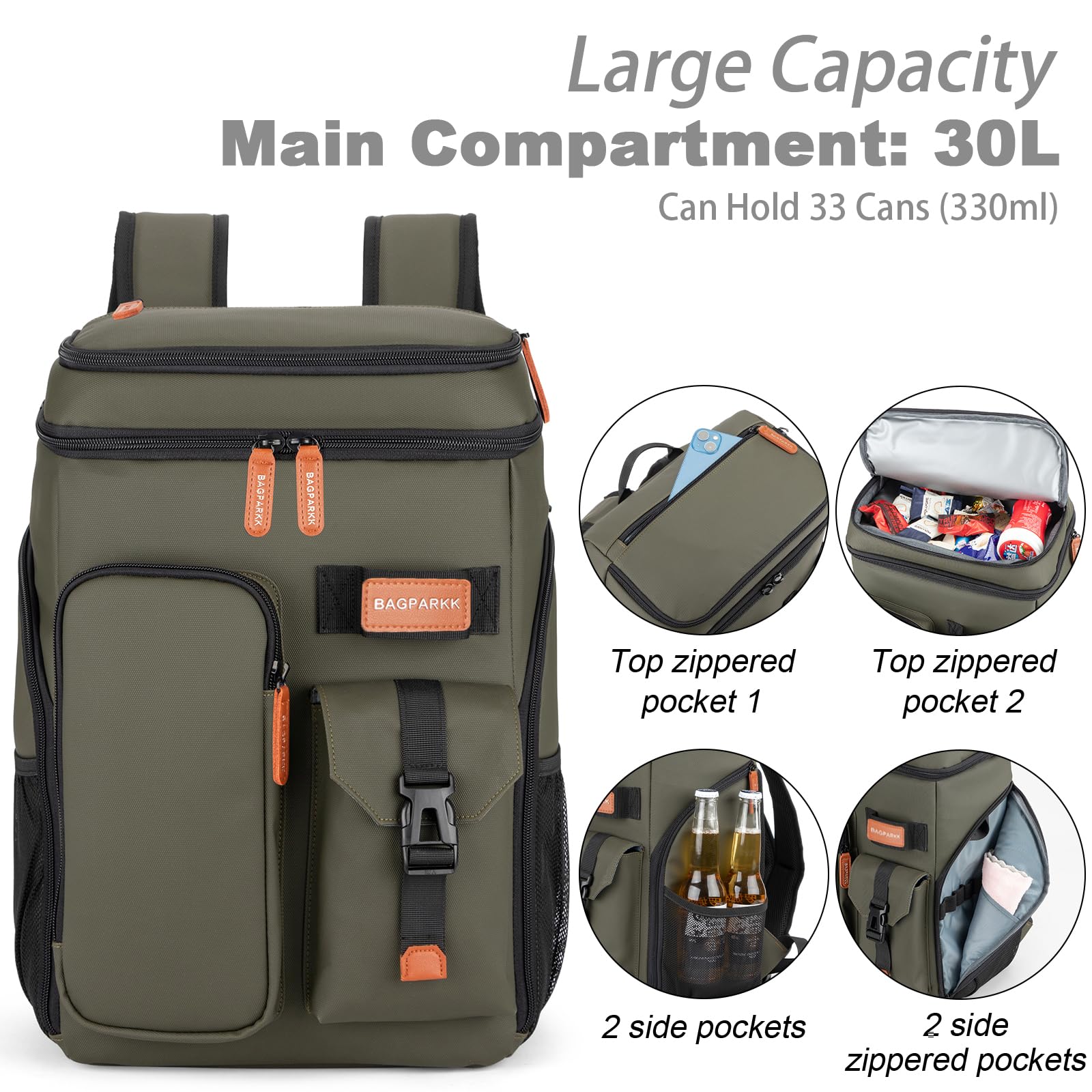 Insulated Cooler Backpack,33 Cans Multifunctional Double Deck Leakproof Cooler Bag With Sternum Strap,Large Capacity Lightweight