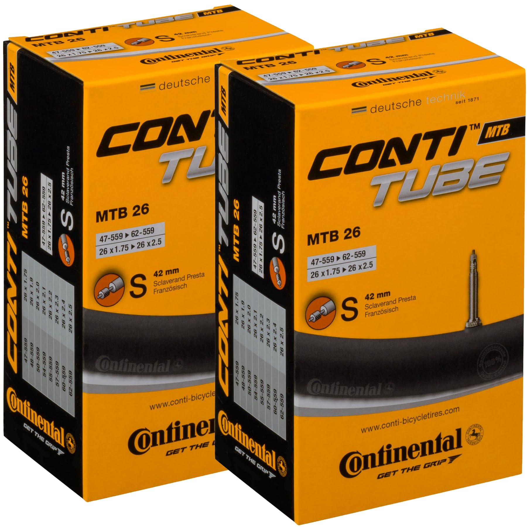 Continental Mtb 26X1.75-2.5 '' / 47-559 -> 62-559 Inner Tubes - 42Mm Presta Valve (Pack Of 2 Tubes)