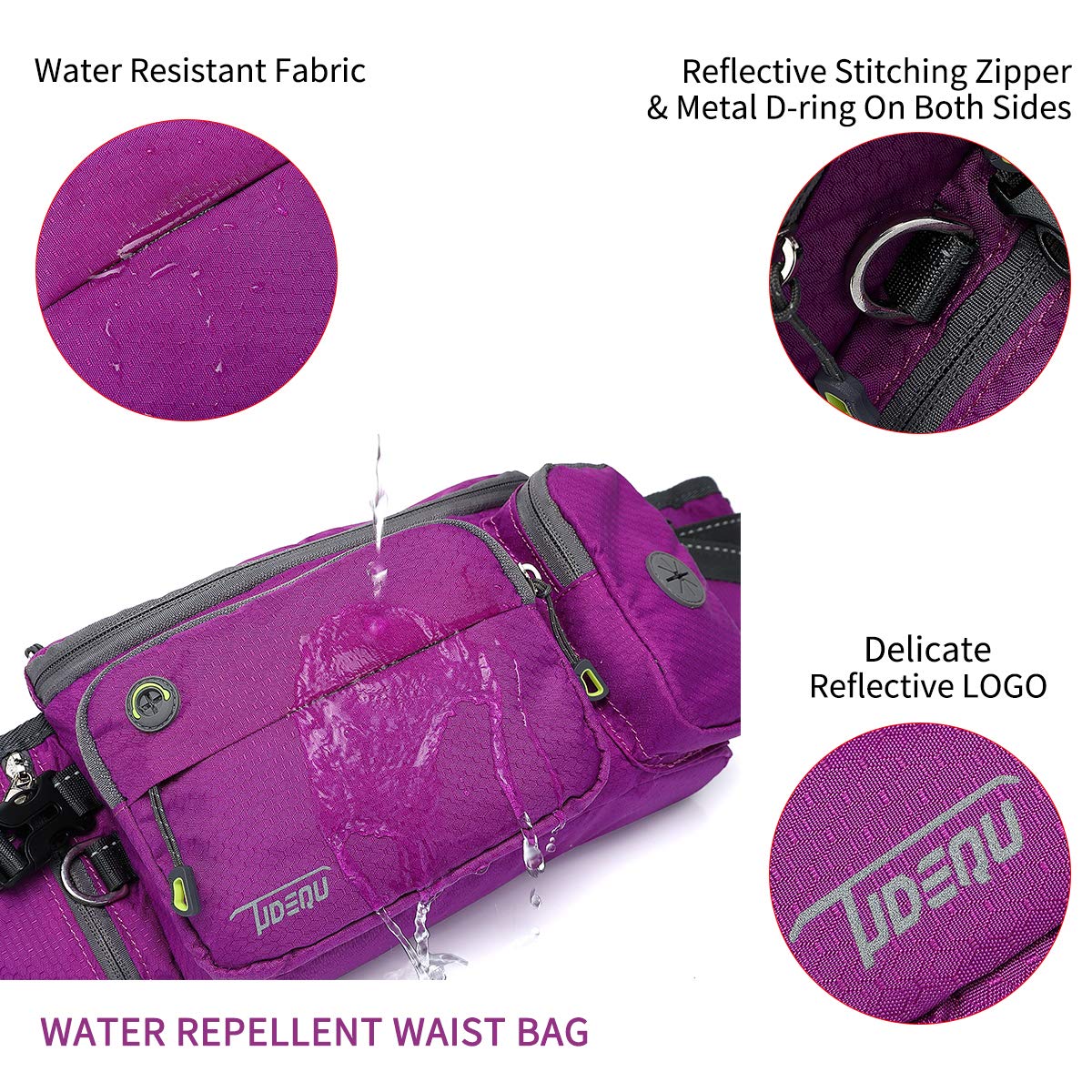 Tudequ Dog Walking Fanny Pack Large Hiking Waist Pack Waist Bag With 2 Hidden Water Bottle Holder For Men Women,Water Resistant