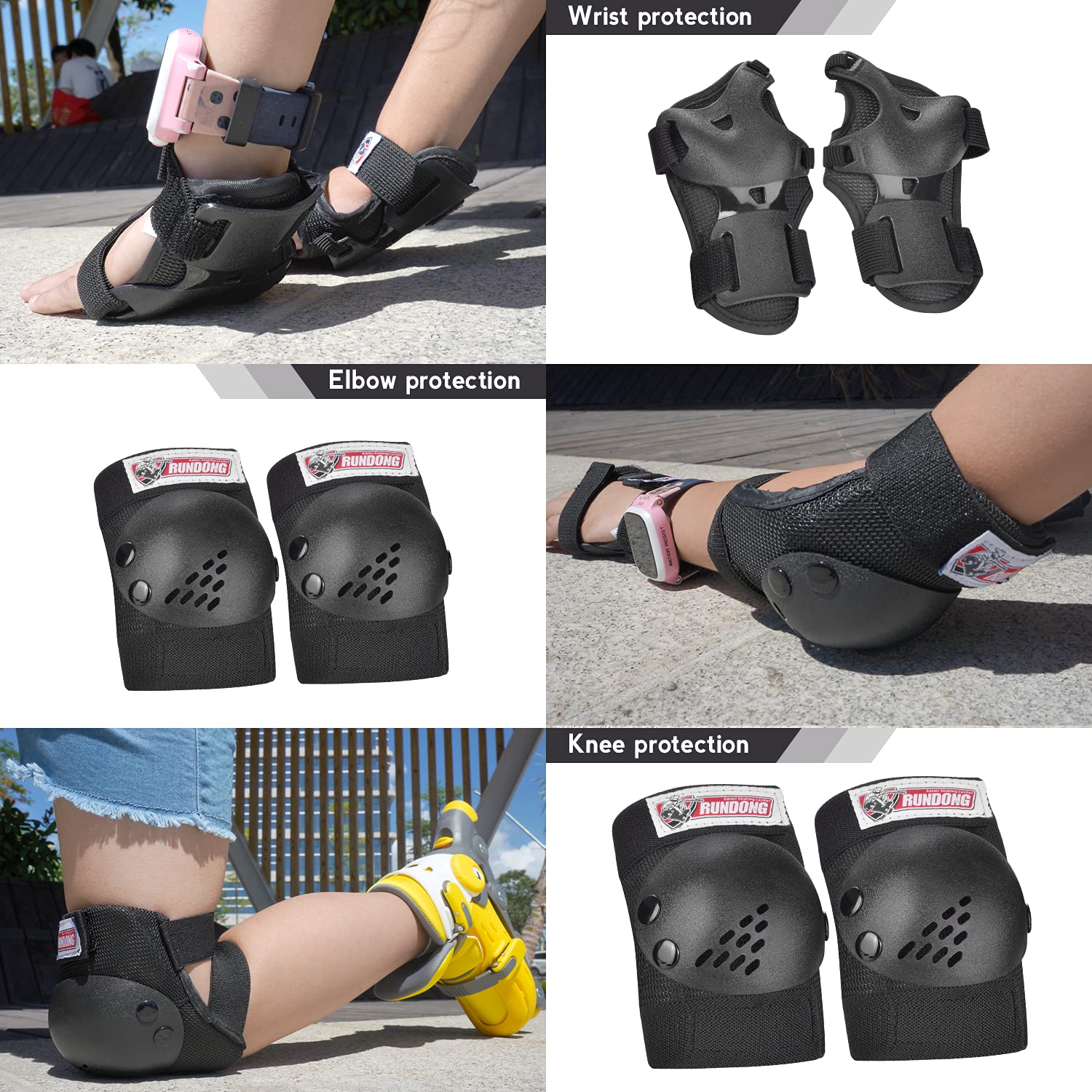 Sohour Home Kids Knee Pads Elbow Pads Wrist Guards 3 In1Protective Set For 3-15 Years Child Skateboard, Roller Skates, Inline Sk