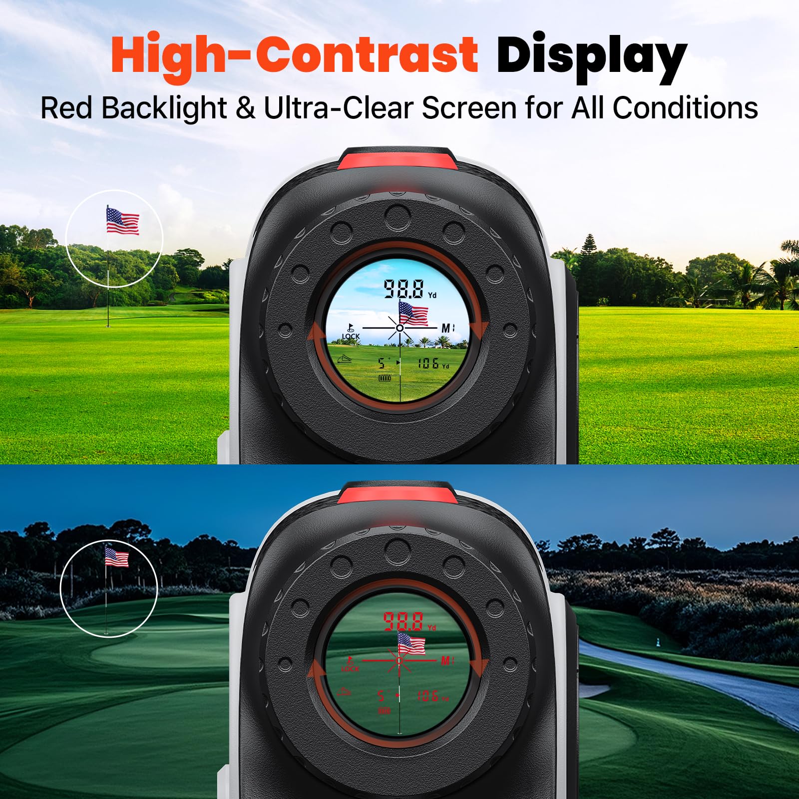 Bestsee Golf Laser Rangefinder With Slope, 1500Y Range Finder, 0.3S Flagpole Locking Vibration, 7X Magnification, Magnet Stripe,