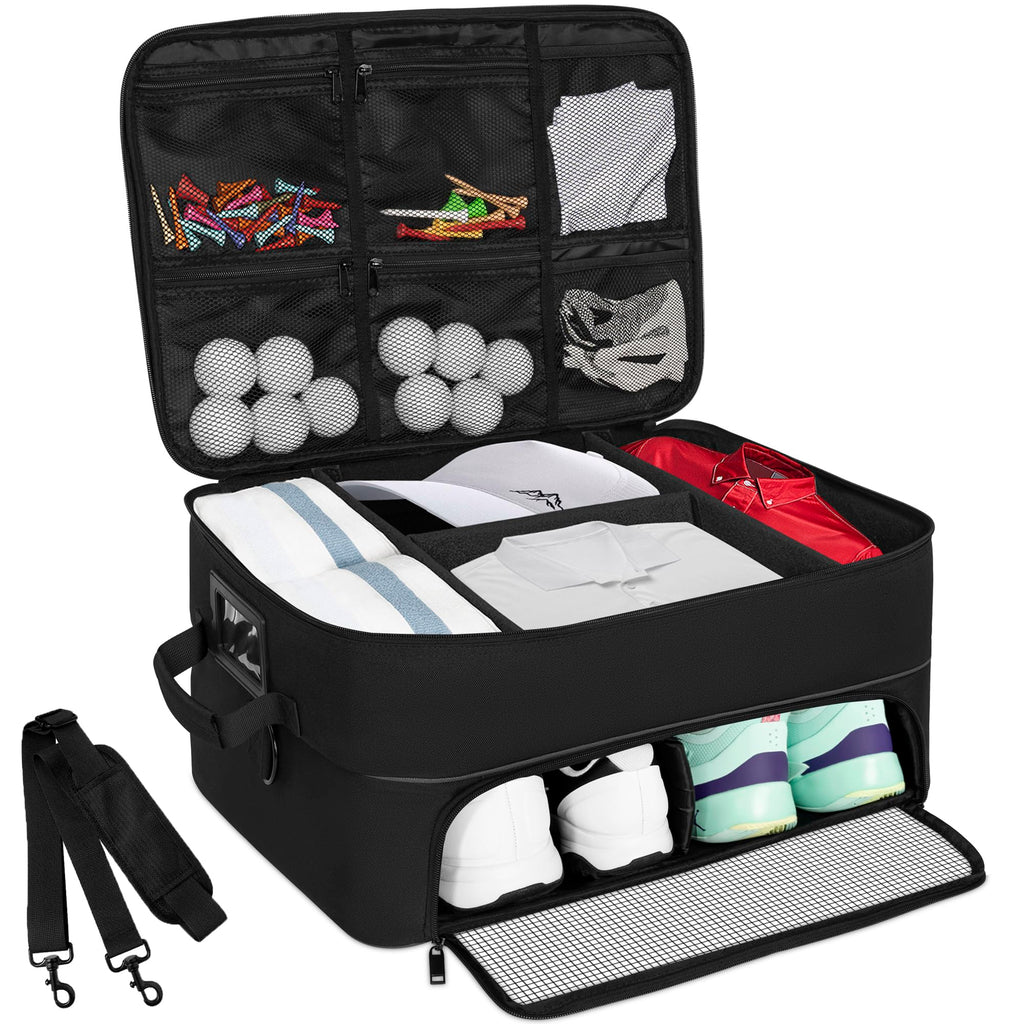 Weliday 2 Layer Golf Trunk Organizer, Golf Car Locker With Separate Ventilated Compartment For 2 Pair Shoes, Golf Trunk Storage 