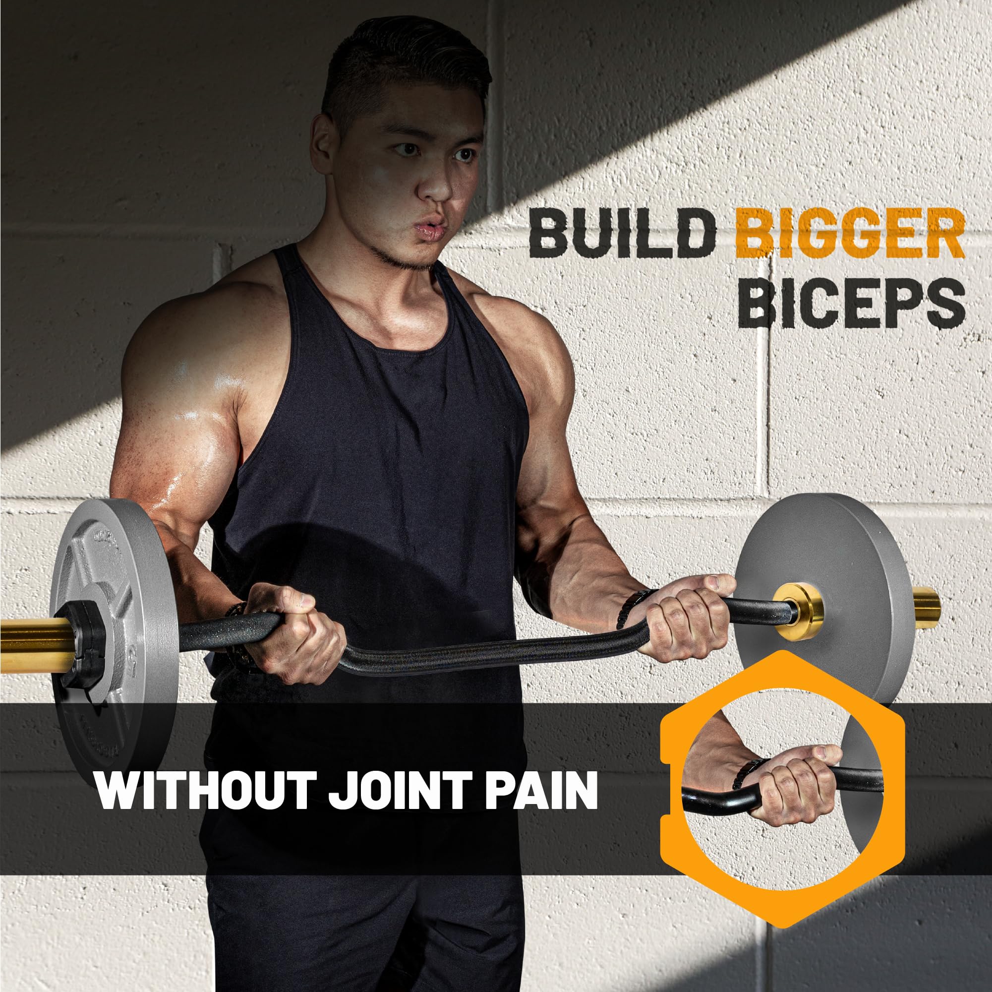Bells Of Steel 47-In Industrial Ez Bicep Curl Bar - Commercial And Home Gym - Barbell Curl Bar With Titanium-Plated Sleeves And