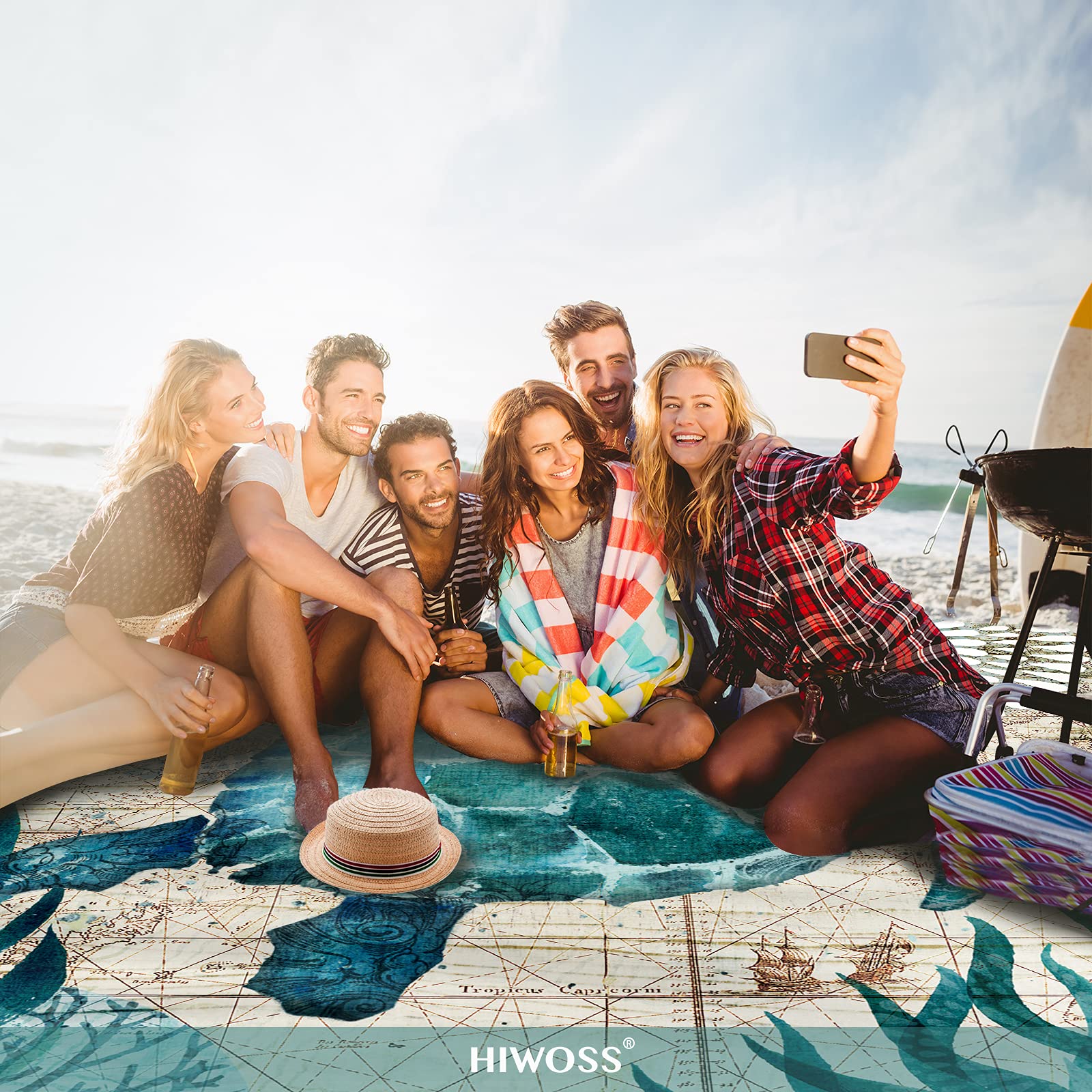 Hiwoss Beach Blanket Waterproof Sandproof Oversized 95Ax 80Asand Free Beach Mat With Corner Pocketsportable Mesh Bag For Beach F