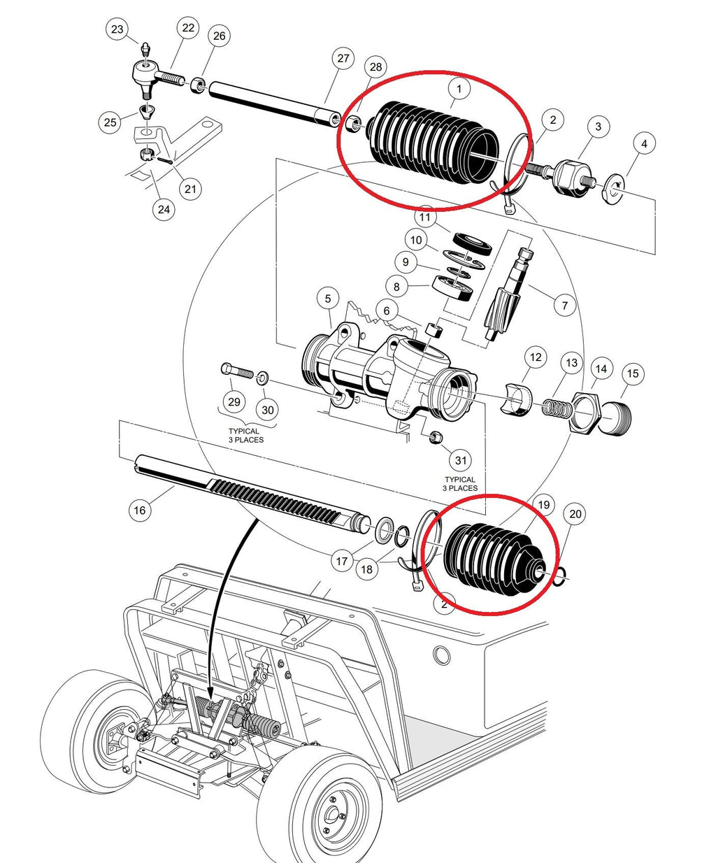 A.A Steering Bellow Dust Seals, Driver & Passenger Combo, For Club Car Ds 1997-Up # 1013035, 101880001