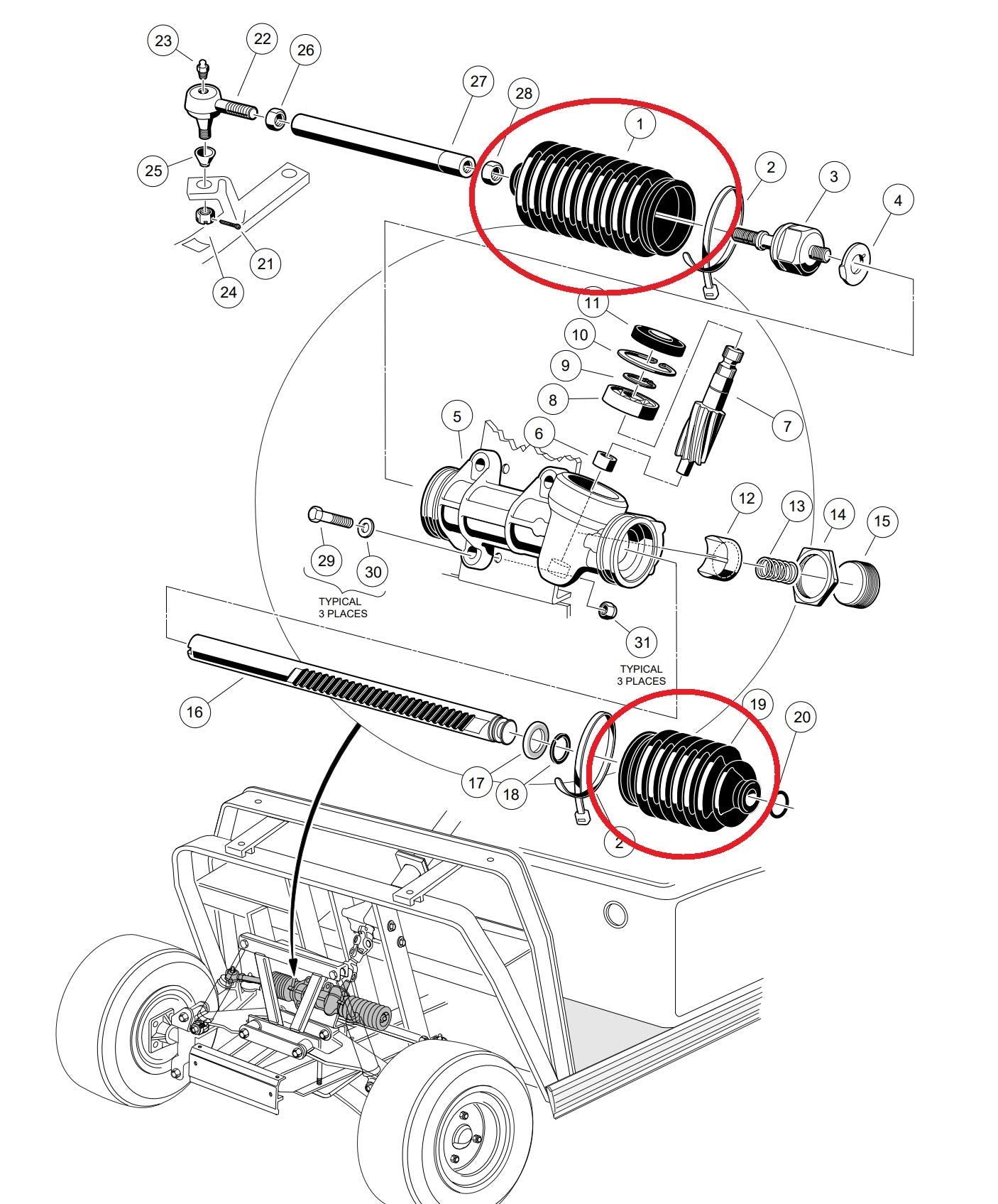 A.A Steering Bellow Dust Seals, Driver & Passenger Combo, For Club Car Ds 1997-Up # 1013035, 101880001