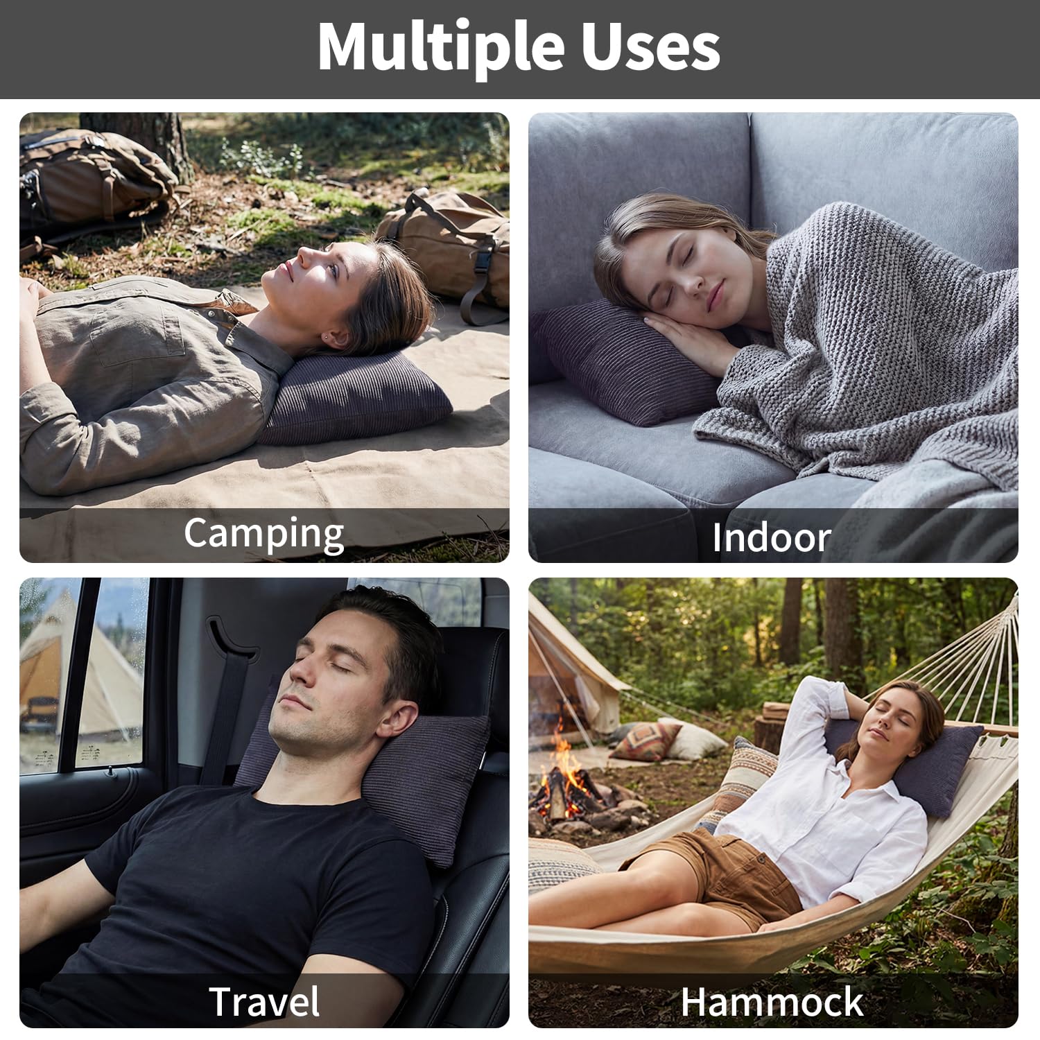 Moon Lence Camping Pillows 2 Pack, Supportive Pillow For Sleeping, Compressible Lightweight For Camp And Travel, With Removable