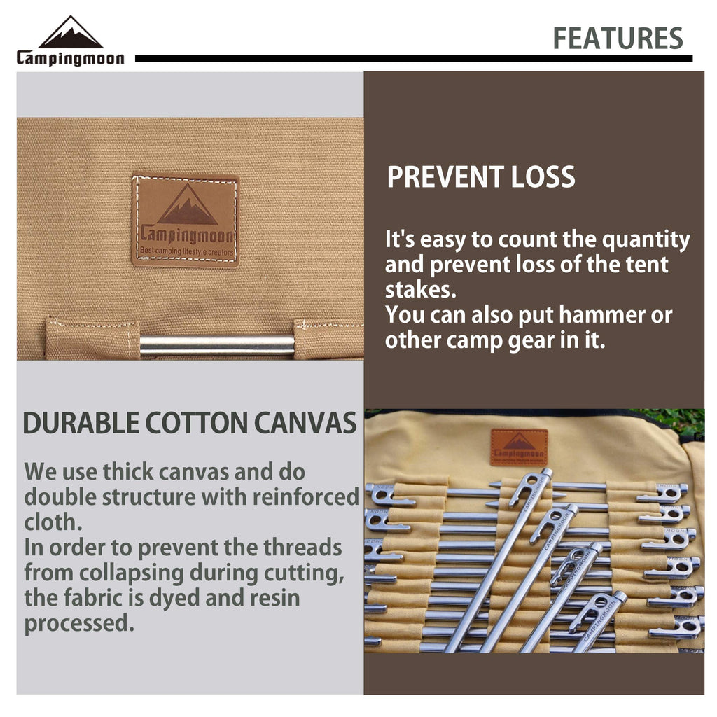 Campingmoon Cotton Canvas Tent Stakes Case Storage Bag Max 13.78?/35Cm In Length Beige Color B135