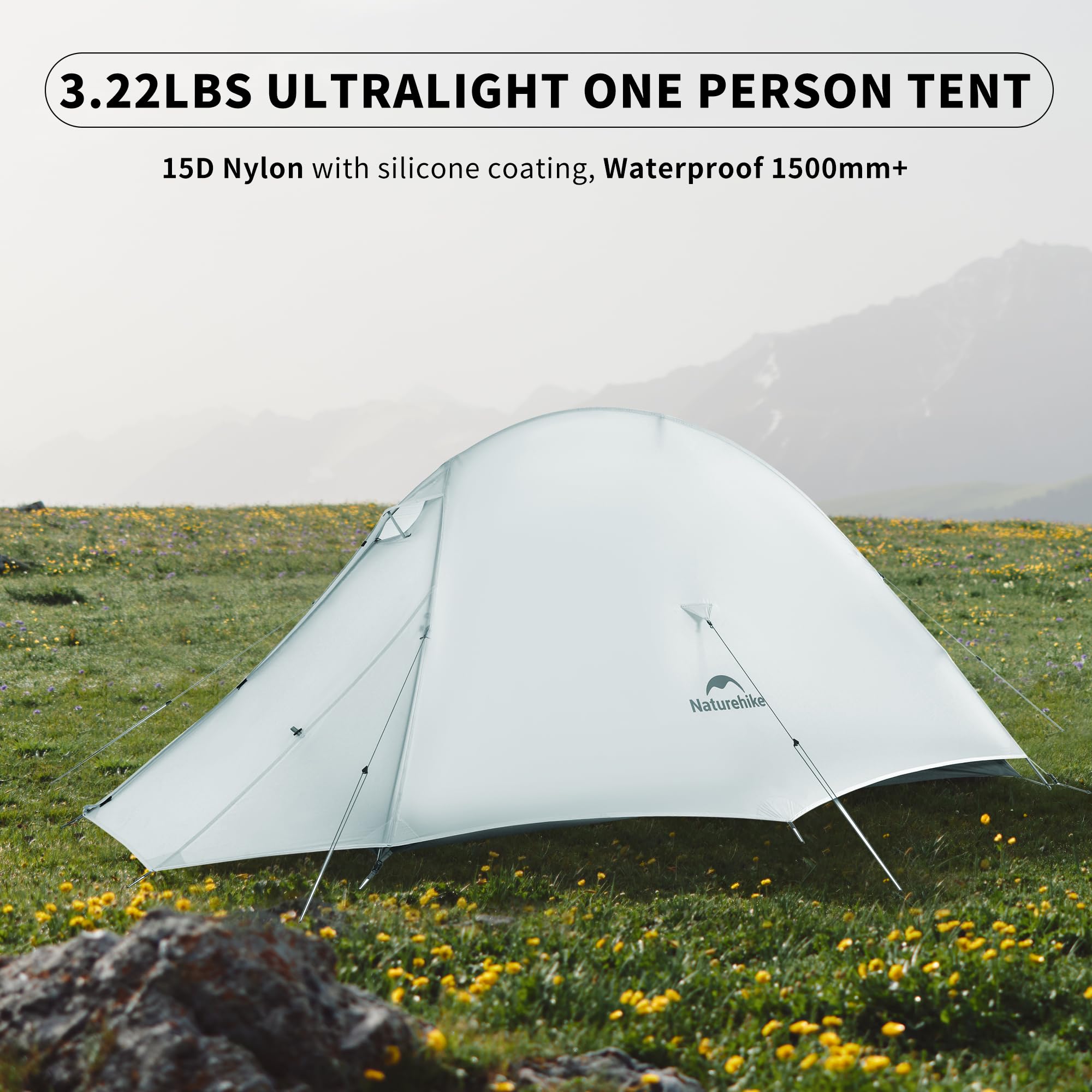 Naturehike Cloud-Up 1 Person Tent, Lightweight Backpacking Tents For One Man, Waterproof Ultralight One Person Tent For Camping