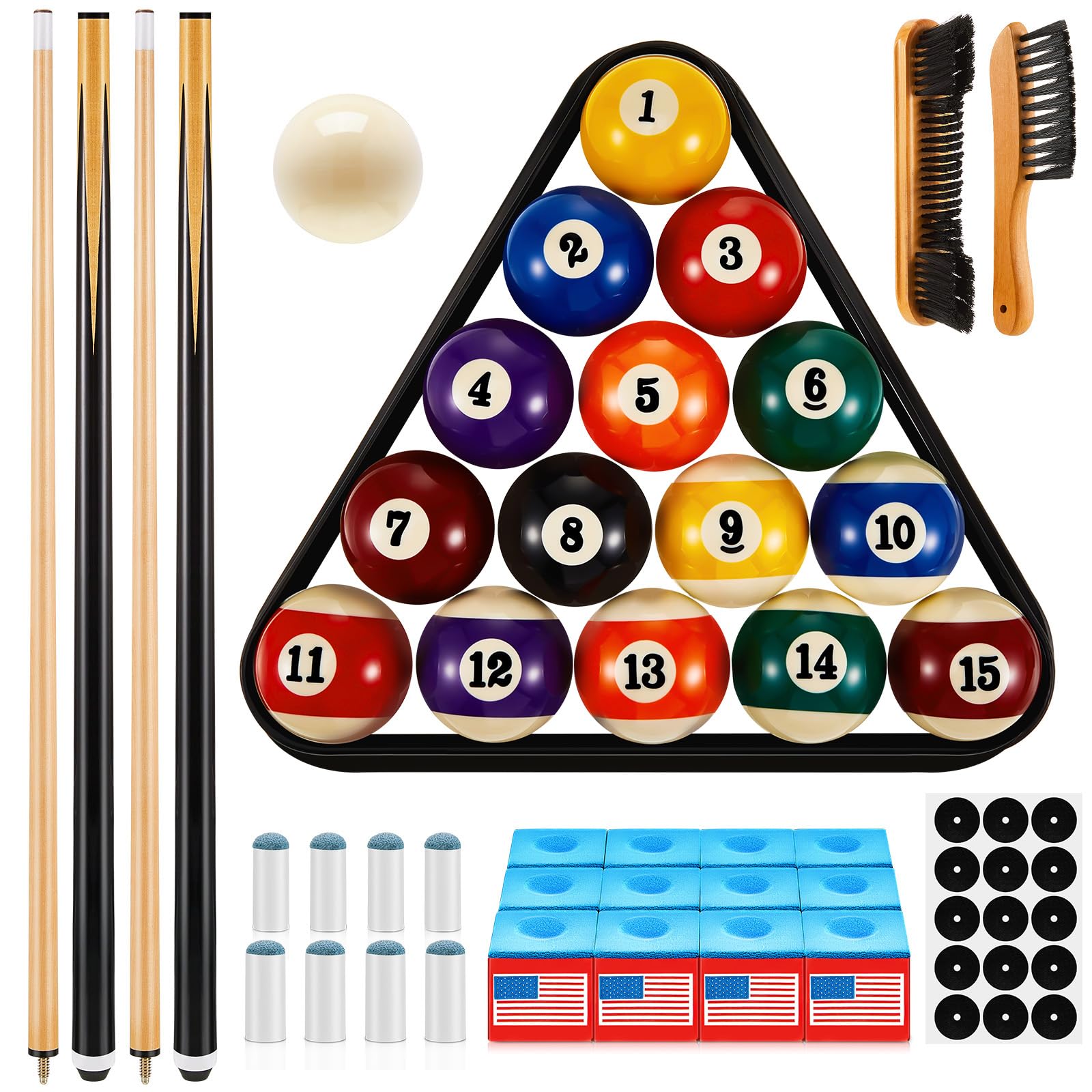 Outus 71pcs Pools Table Accessories Billiards Balls with Triangle Stand Pool Cue Chalks Cue Spot Sticker Brush(Standard Style Ba