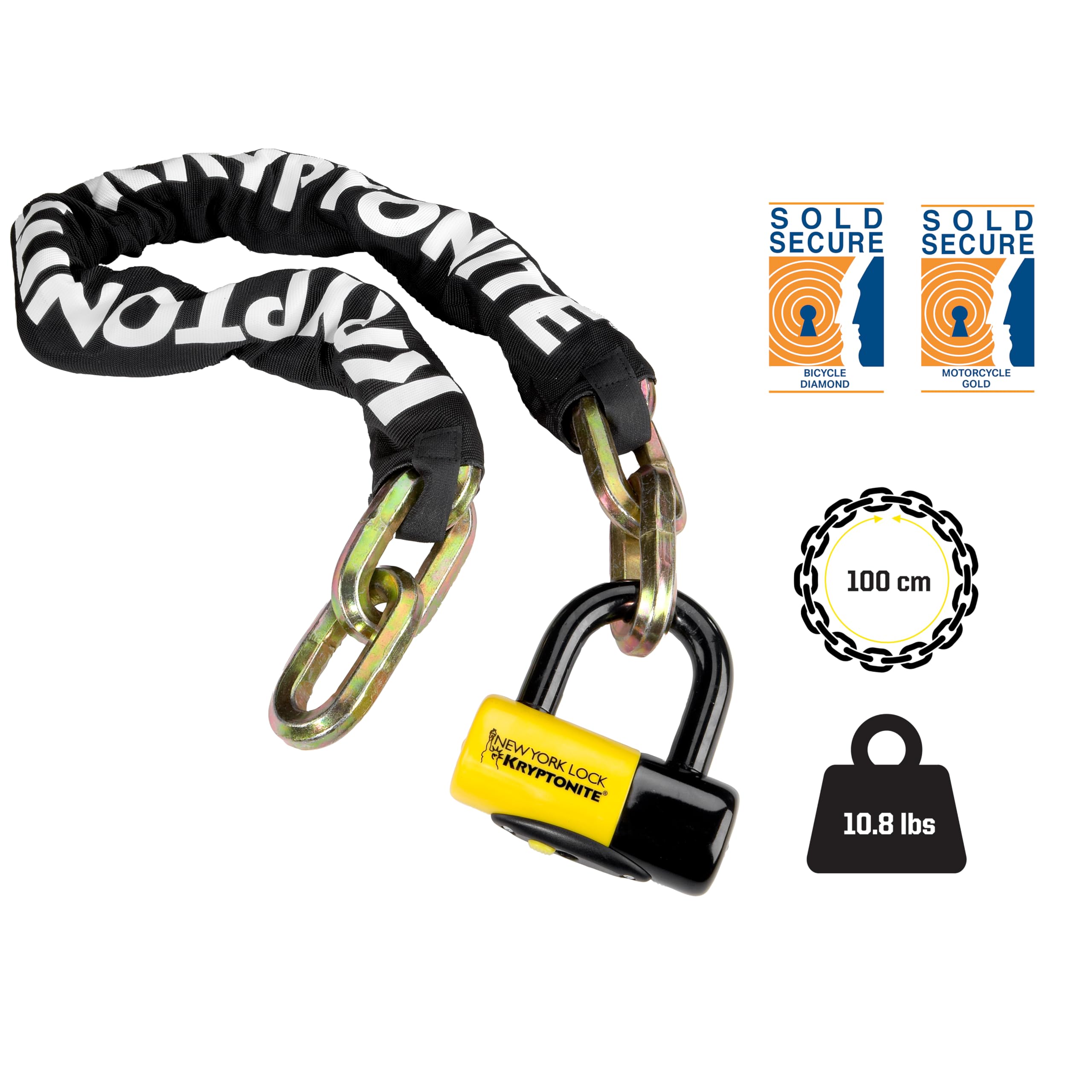 Kryptonite New York Fahgettaboudit 1410 Bike Chain Lock, 3.28 Feet Long 14Mm Steel Chain Heavy Duty Anti-Theft Bicycle Chain Loc