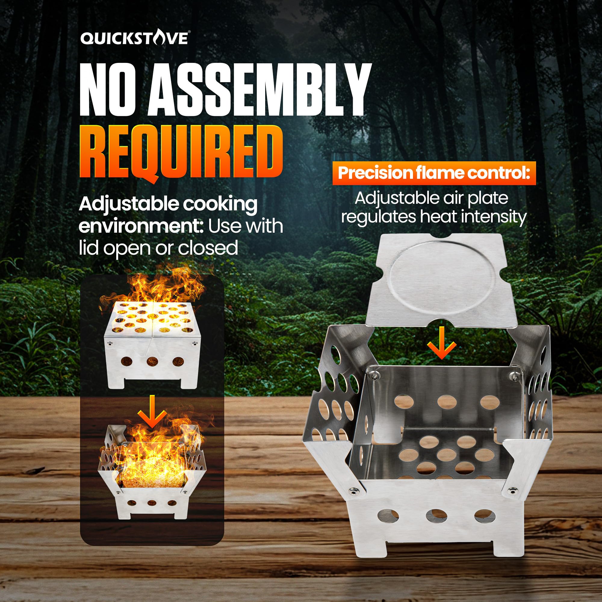 Quickstove Portable Stove With 2 Fire Starters, Lightweight Stainless Steel Wood Burning Stove For Emergency Preparedness, Survi