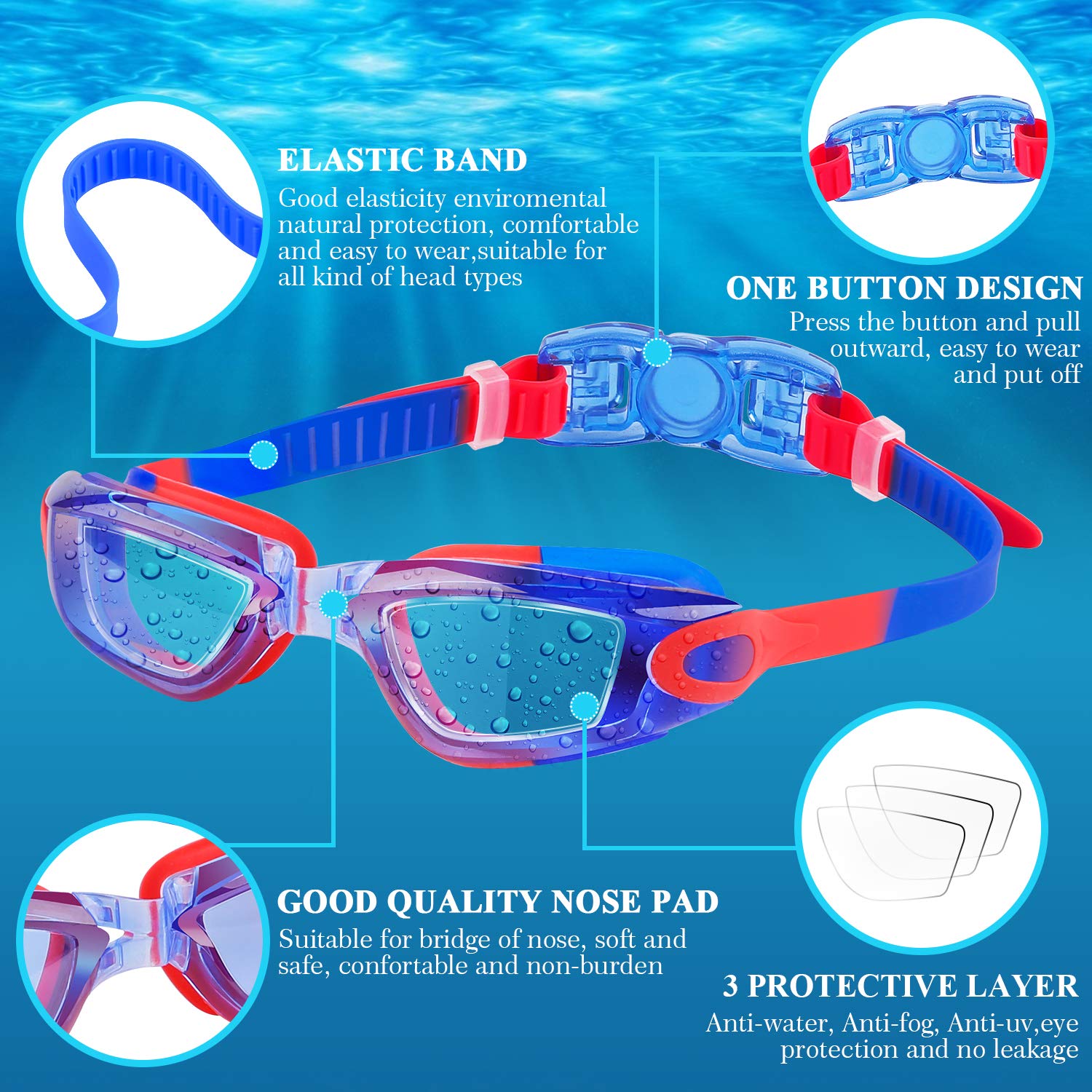 Cooloo Kids Swim Goggles, 2 Packs Swimming Goggles For Kids Girls Boys And Child Age 4-16