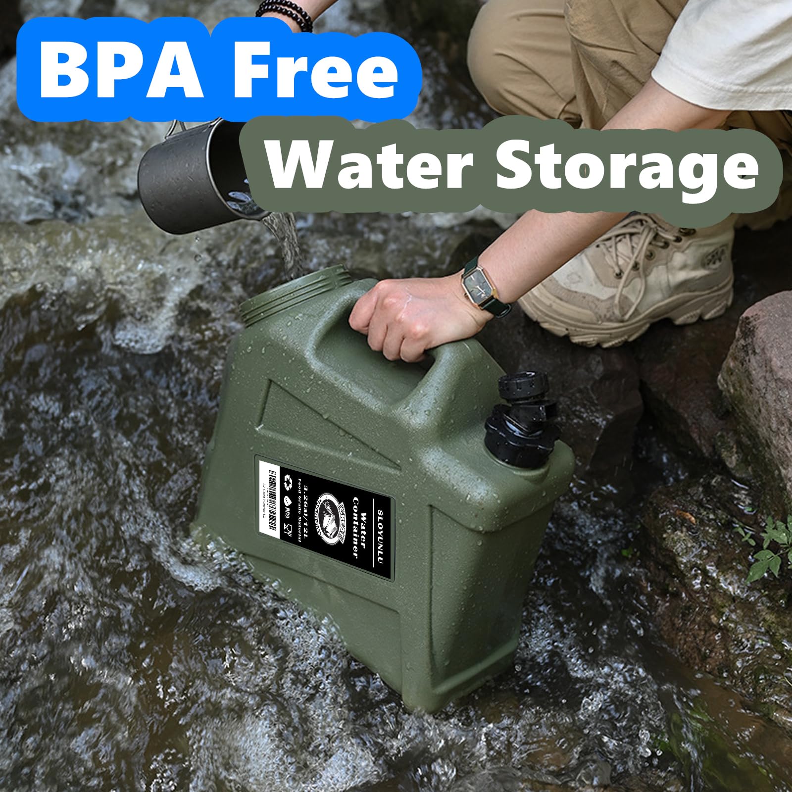 3.2 Gallon Water Jug With Spigot, Bpa Free Leak-Proof Camping Water Container, Portable Emergency Water Storage For Outdoor Hiki