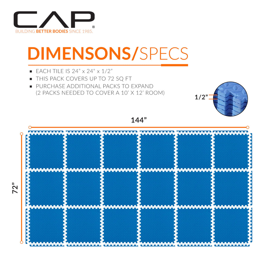Cap Barbell 1/2-Inch Interlocking Eva Foam Exercise Puzzle Mats - 3 Pack | 24'' X 24'' X 1/2'' | Diamond Pattern - Blue