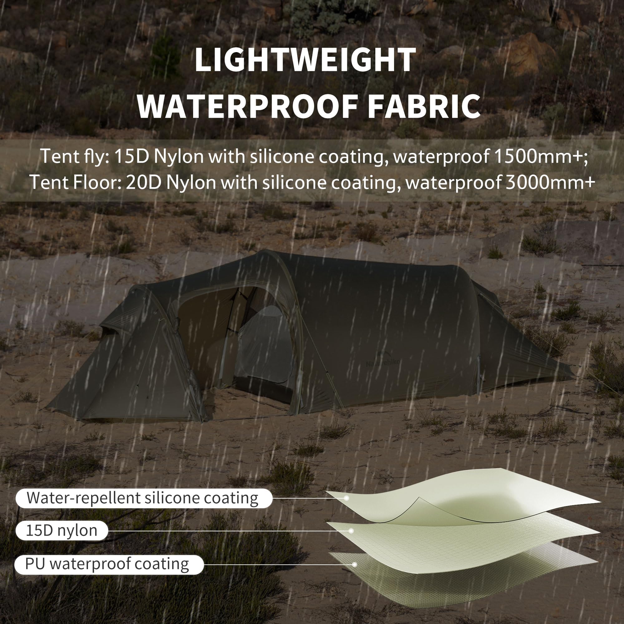 Naturehike Opalus Tunnel Tent With Vestibule, Waterproof 2-3 Person Backpacking Tent, Double Layer Tents For Camping