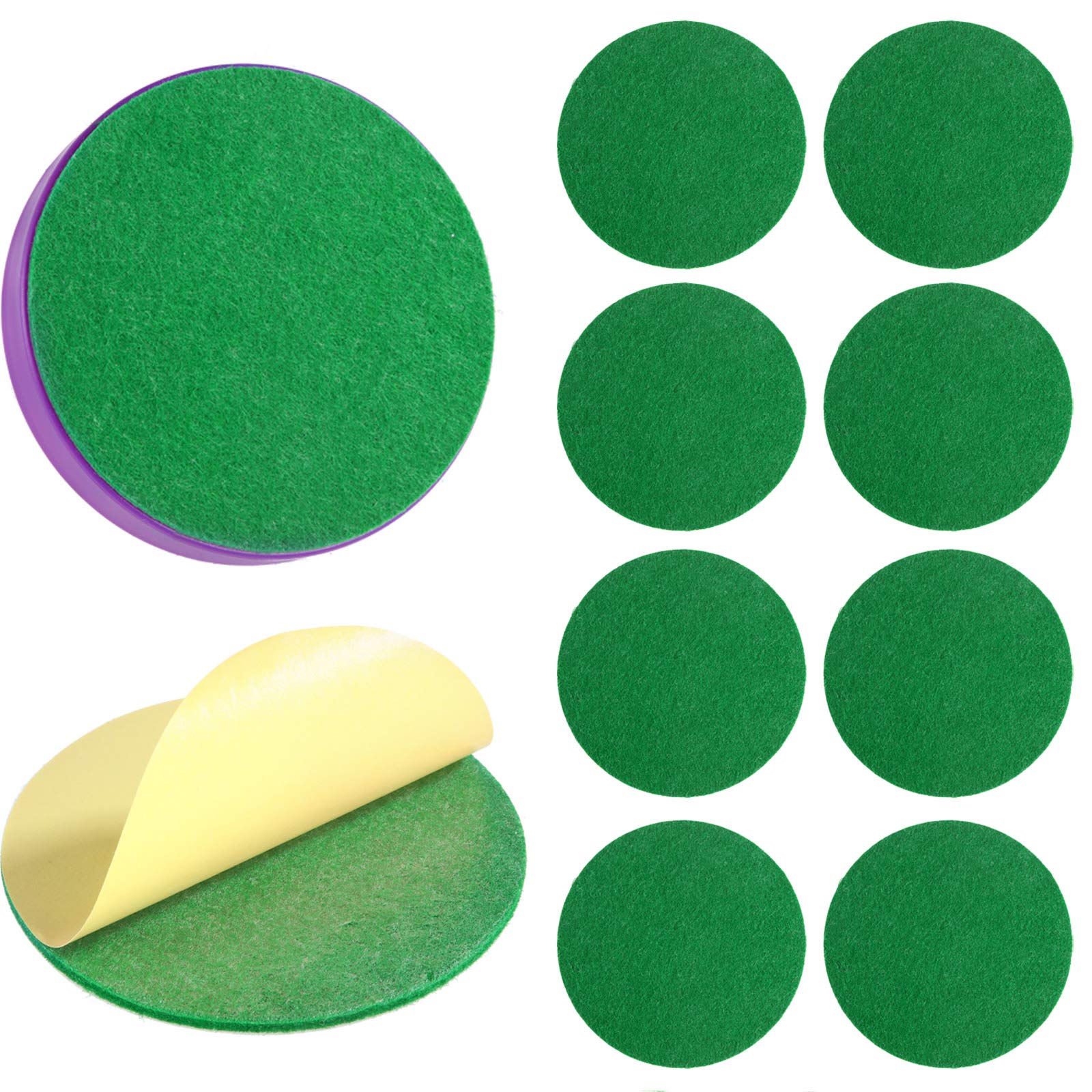 Gejoy 94 mm Hockey Paddle Pads Self Adhesive Replacement Hockey Mallet Felt Pads Green Felt Sticker for 96 mm Pushers(8)