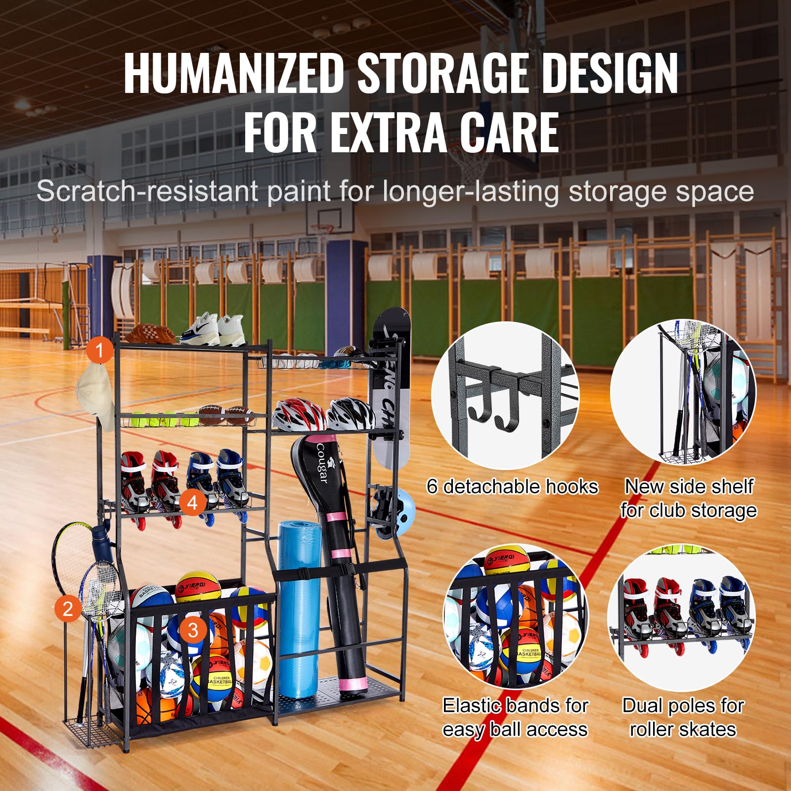 Vevor Golf Storage Garage Organizer, 2 Golf Bag Storage Stand Holder And Other Sports Equipment Storage Rack, Outdoor Steel Ball