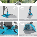 Lets Camp Pop Up Beach Tent For 2 Person,Easy Setup Sun Shelter,Uv Protection With Extended Zippered Porch,Sky Blue