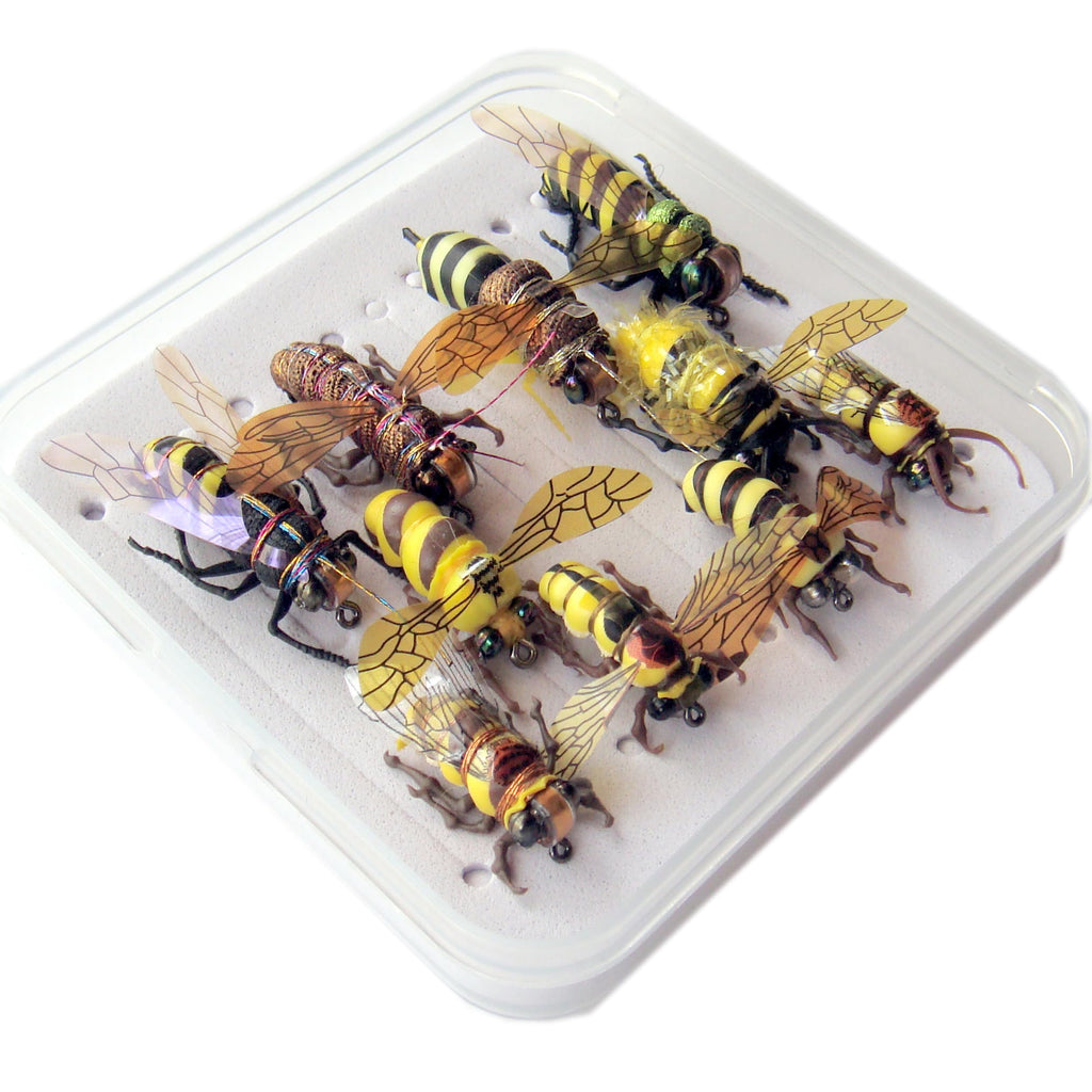 Fishing Flies Kit With Box - Nymphs, Dry, Wet, Streamers, Realistic Flies (Dozen Varieties Bee) 10Pcs