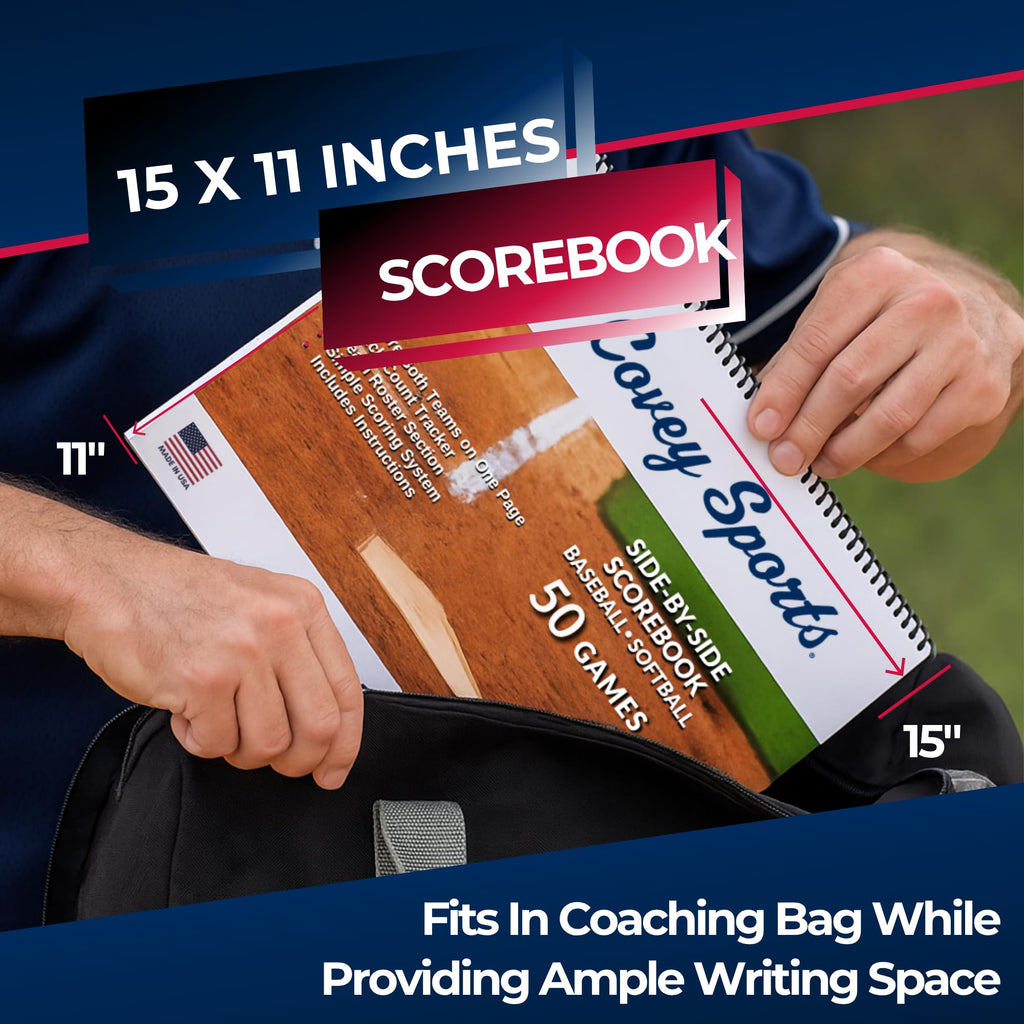 Covey Baseball Softball Scorebook Side By Side Format - (50 Games) - Score Keeping Book With Sheets Designed To Make Baseball An