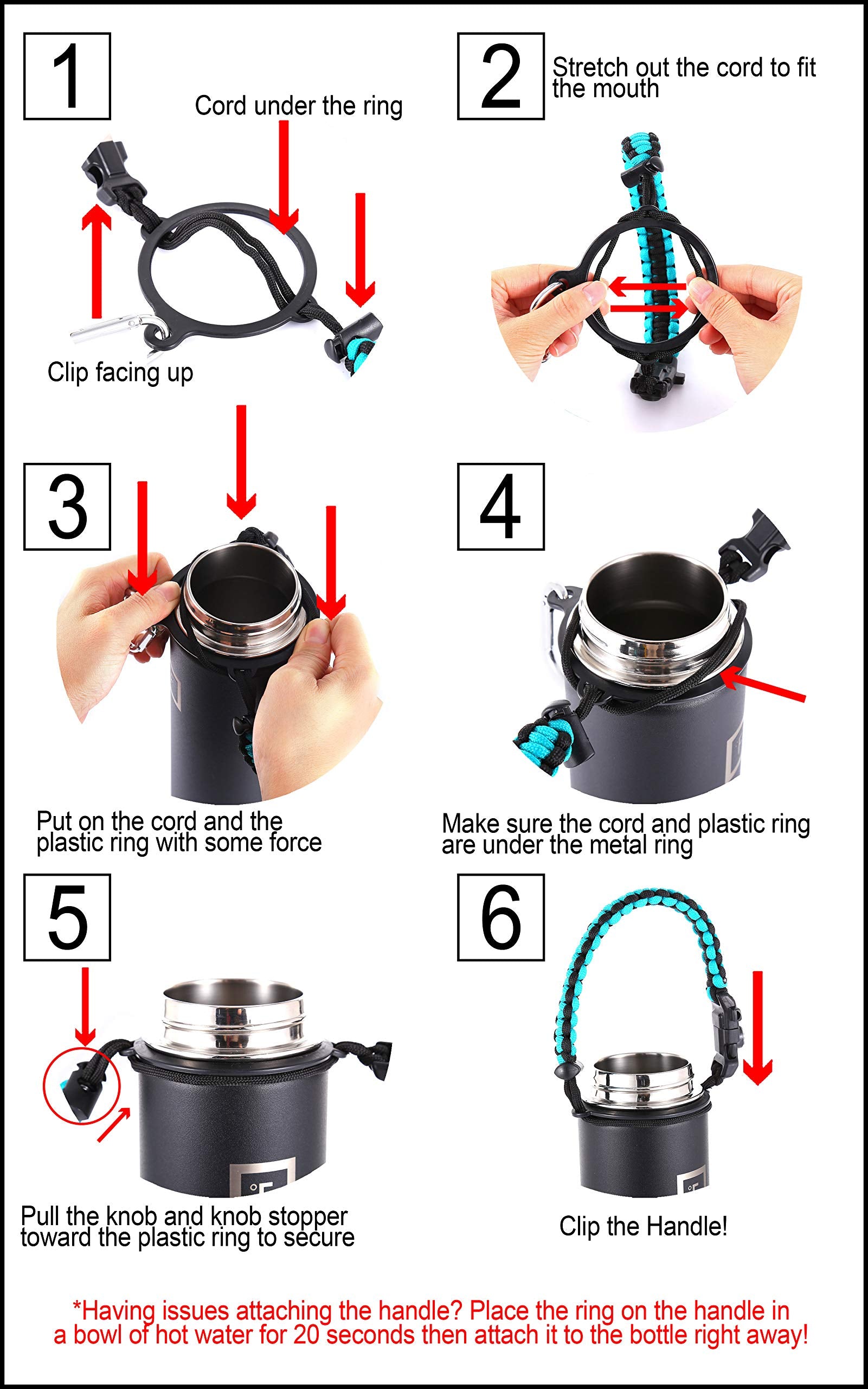 Iron       Flask Paracord Handle - Fits Wide Mouth Water Bottles - Durable Carrier, Secure Accessories, Survival Strap Cord, Saf
