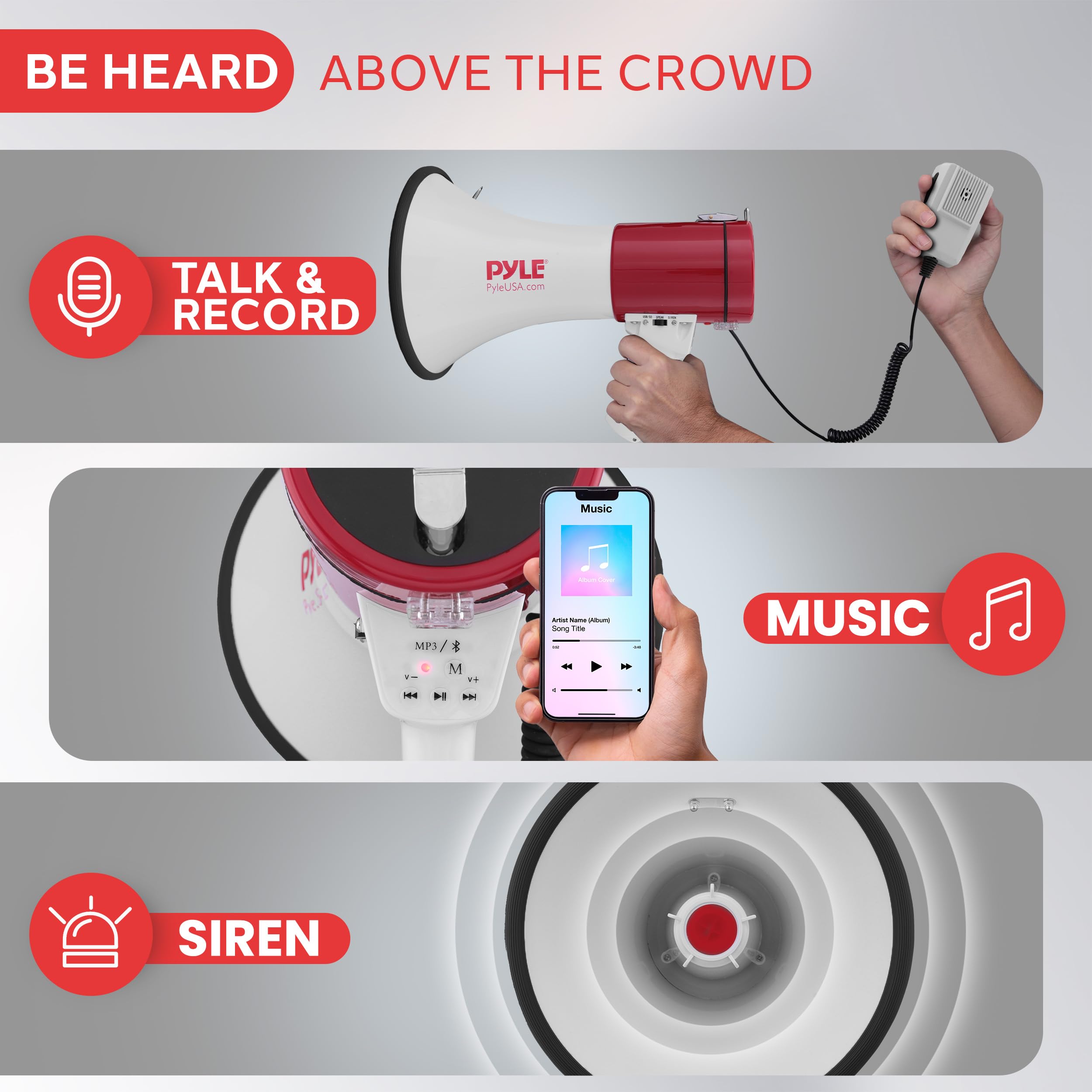 Pyle Portable Megaphone Speaker Pa Bullhorn-Built-In Siren, 50W Adjustable Volume Control &1200 Yard Range-Ideal For Any Outdoor