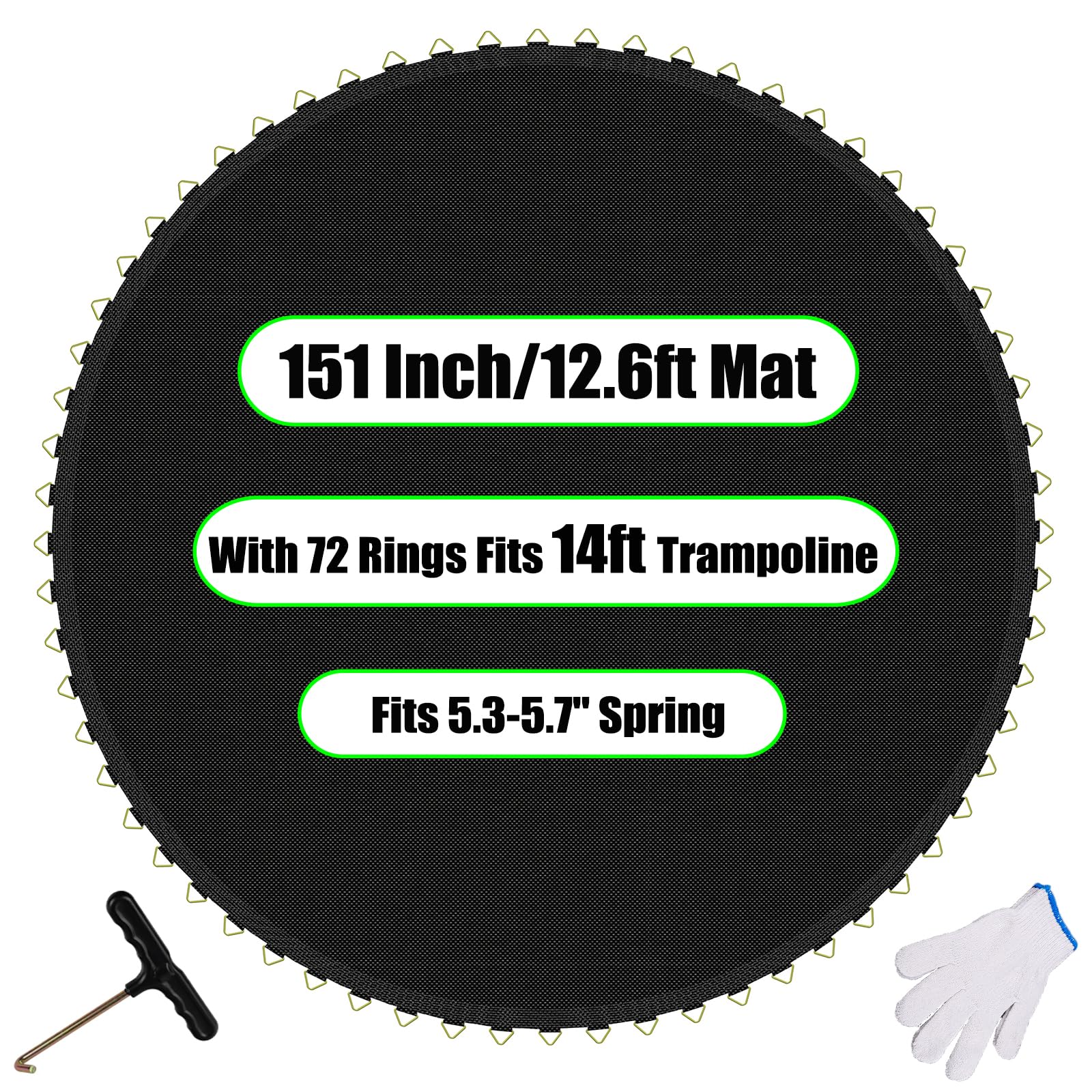 Trampoline Mat Replacement,12.6ft Diameter Mat with 72 Rings,Fits 14ft Trampoline and 5.3-5.7 Spring (Frame & Spring Not Include