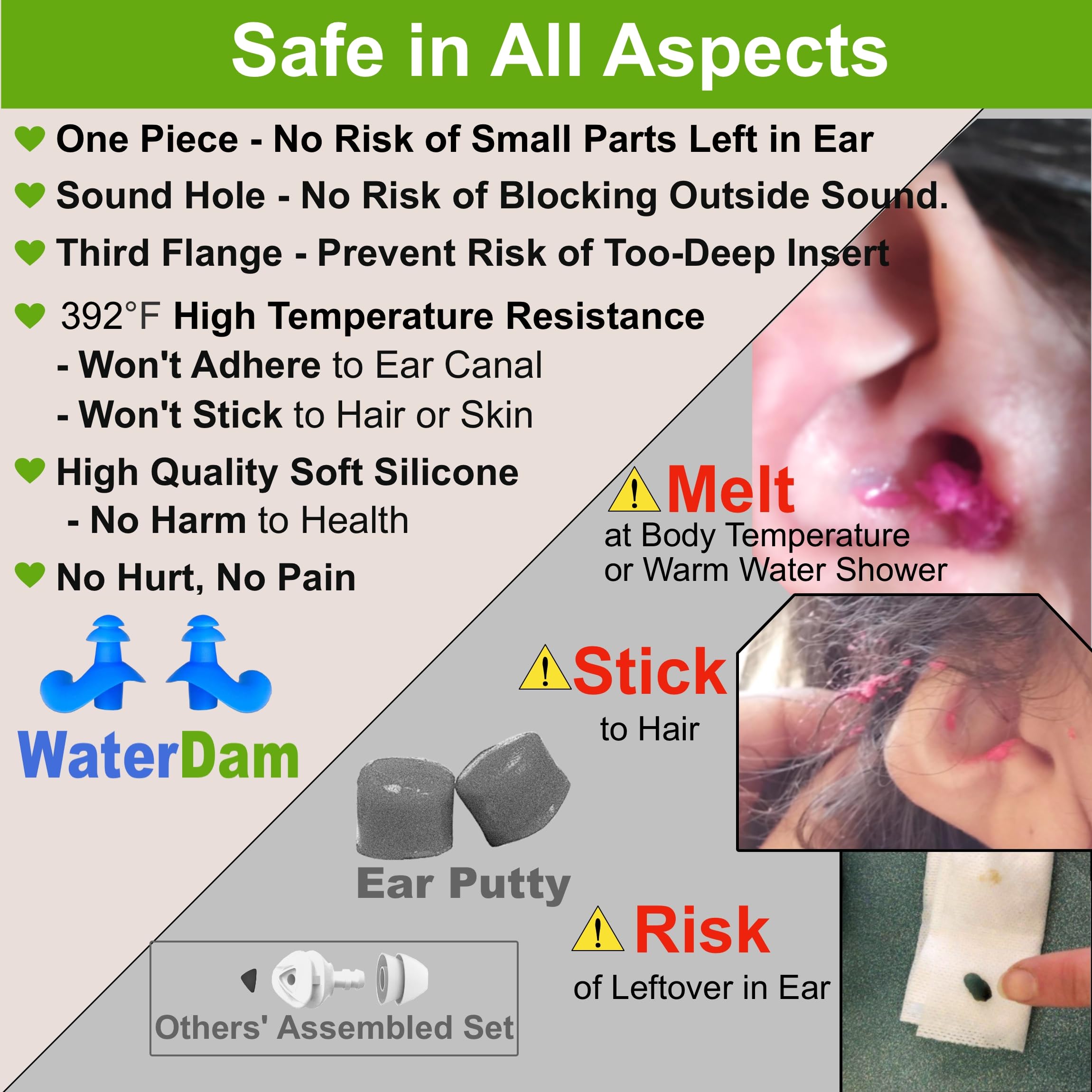 Waterdam A-Series Swimming Ear Plugs Ultra Comfy Great Waterproof Earplugs (Size 3A, Size 3A+3A+3A: Medium Ear Men & Large Ear T