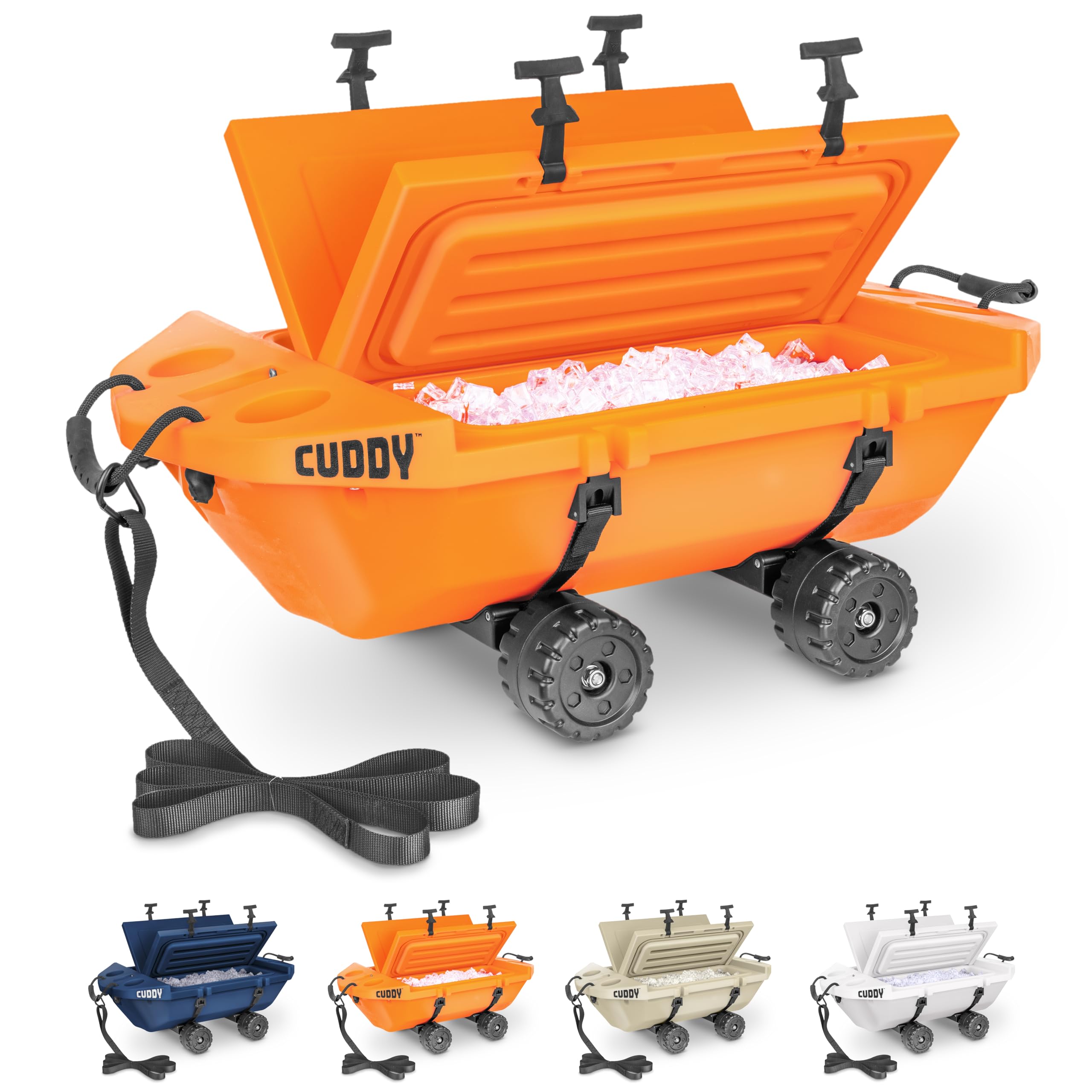 Cuddy Crawler Cooler with Wheels - 40 QT Amphibious Floating Cooler and Dry Storage Vessel - Orange