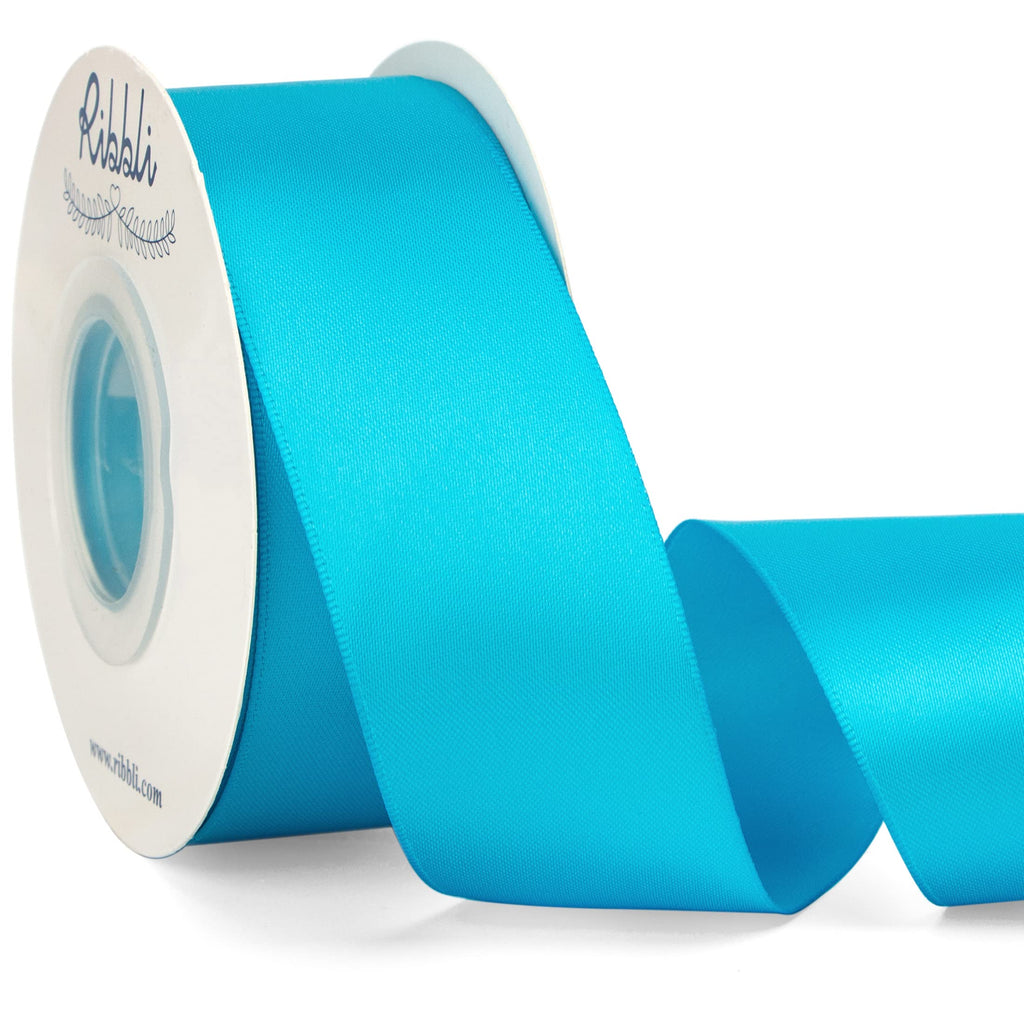Ribbli Turquoise Blue Double Faced Satin Ribbon,1-1/2    X Continuous 25 Yards,Use For Bows Bouquet,Gift Wrapping,Wedding Decora