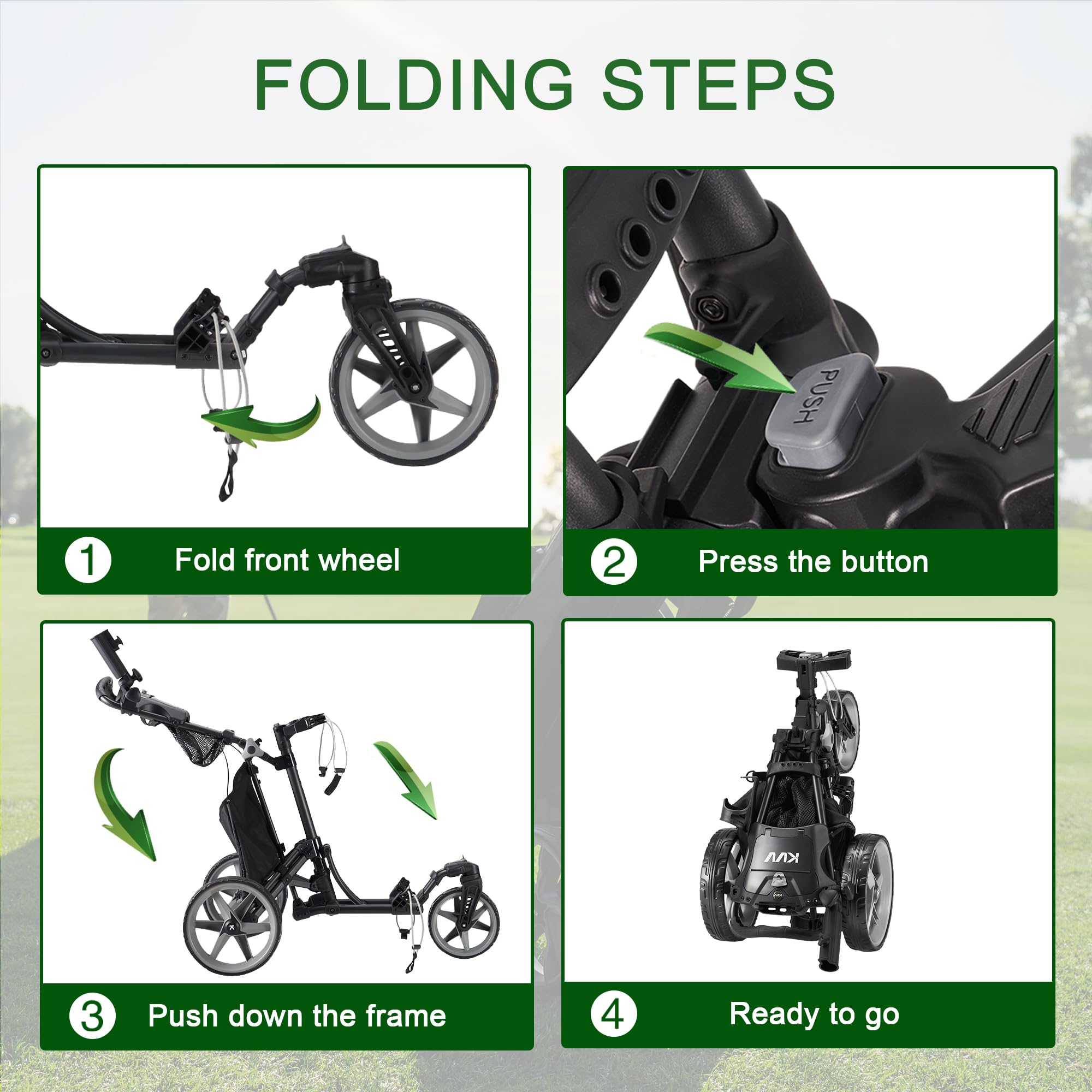 Kvv 3 Wheel 360 Rotating Front Wheel Foldable/Collapsible Golf Push Cart With Foot Brake Open And Close In One Second-Free Umbre