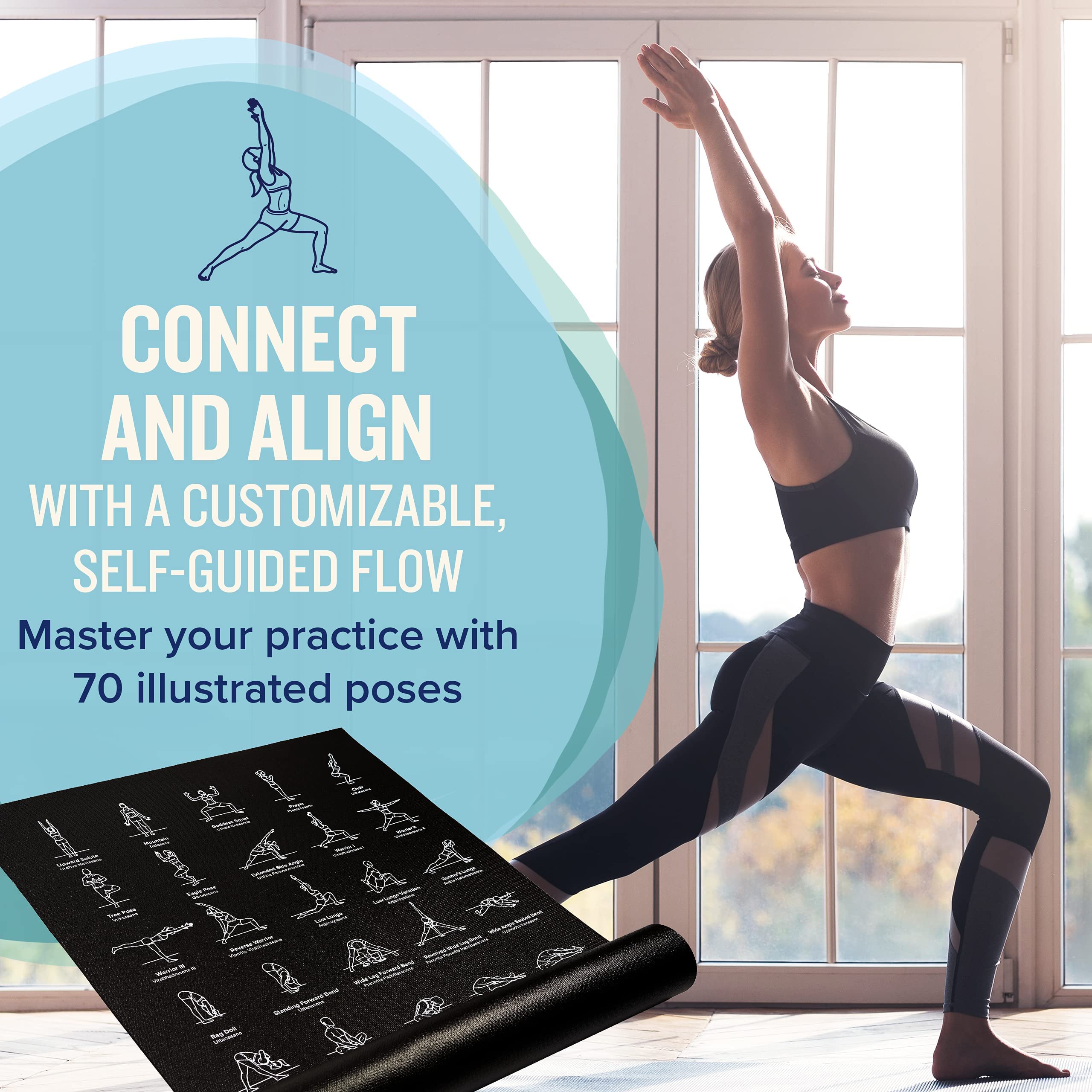 Newme Fitness Yoga Mat For Women And Men - Large, 5Mm Thick, 68 Inch Long, Non Slip Exercise Mats W/ 70 Printed Yoga Poses For P