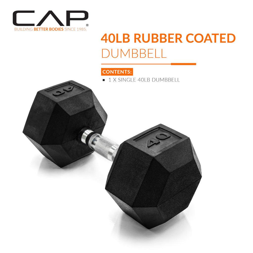 Cap Barbell 40 Lb Coated Hex Dumbbell Weight, New Edition
