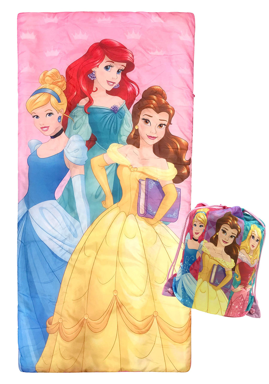 Jay Franco Disney Princess Trip Slumber Sack - Cozy & Warm Kids Lightweight Slumber Bag/Sleeping Bag - Featuring Ariel, Belle, A