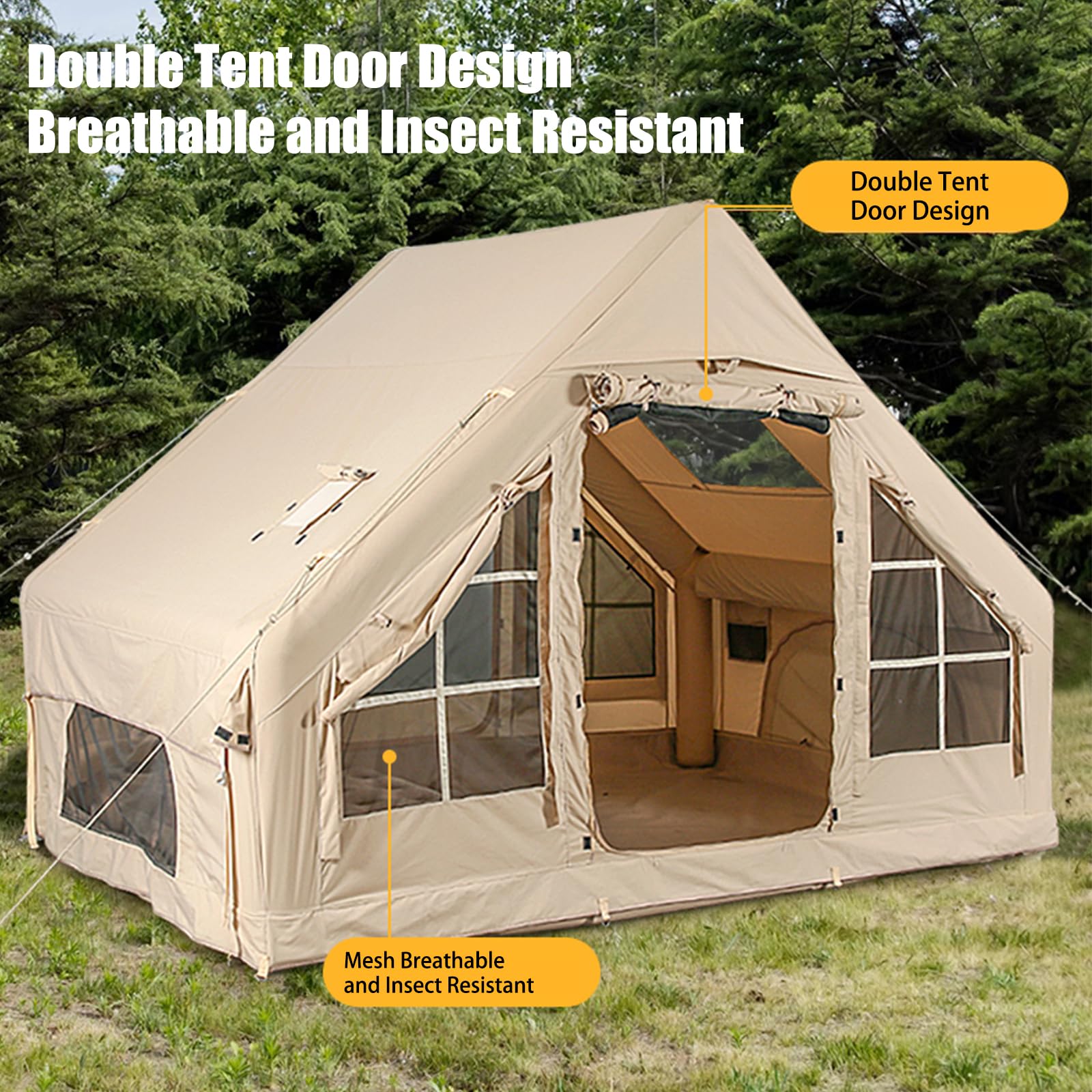 Inflatable Camping Tents With Hand Pump, Air Glamping Tents, Easy Setup Waterproof And Windproof Blow Up Tent, 4 Seasons Oxford