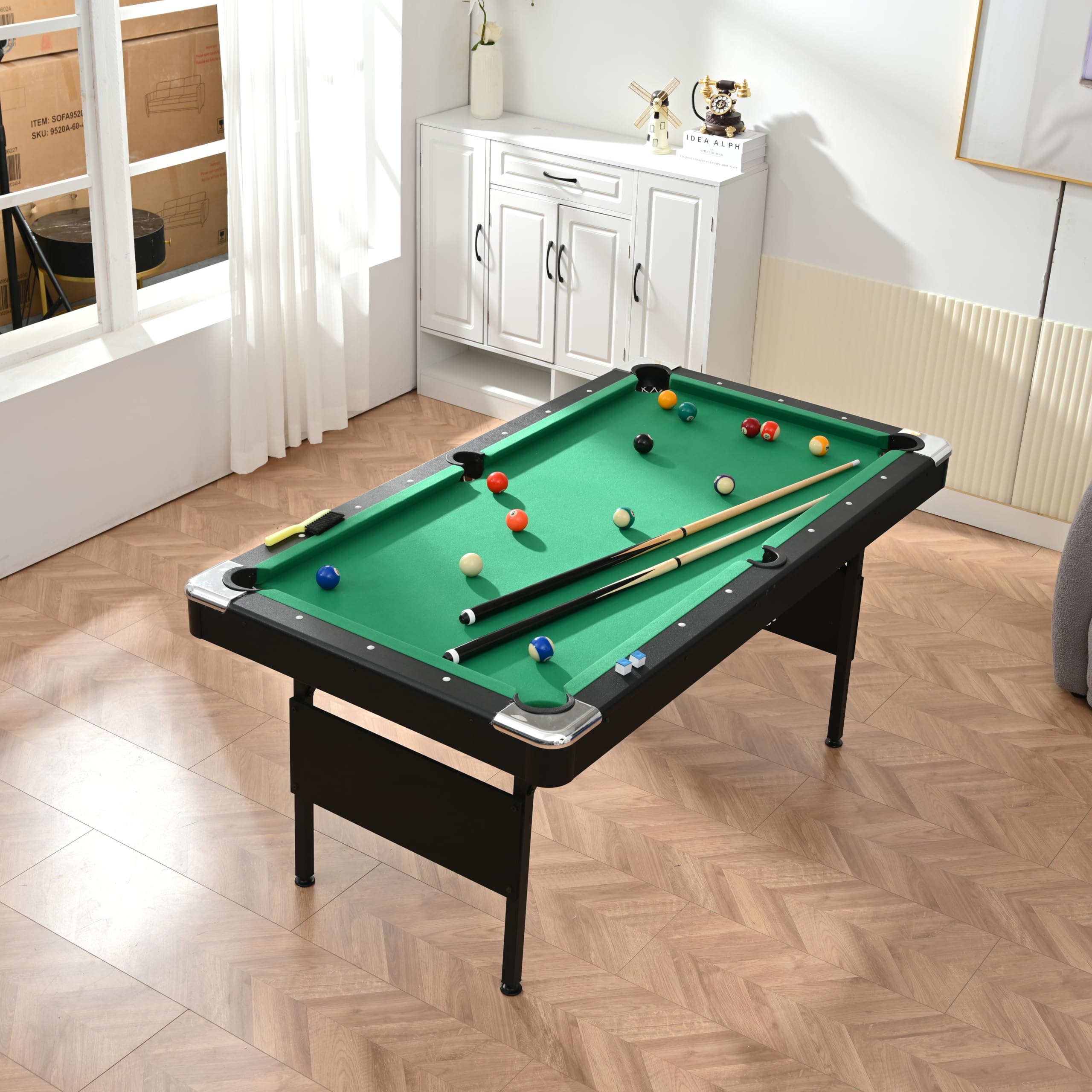 KEIKI 5.3 FT Foldable Pool Table, Compact Billiards Game Table with Full Accessories, Space-Saving Design for Family Indoor Ente