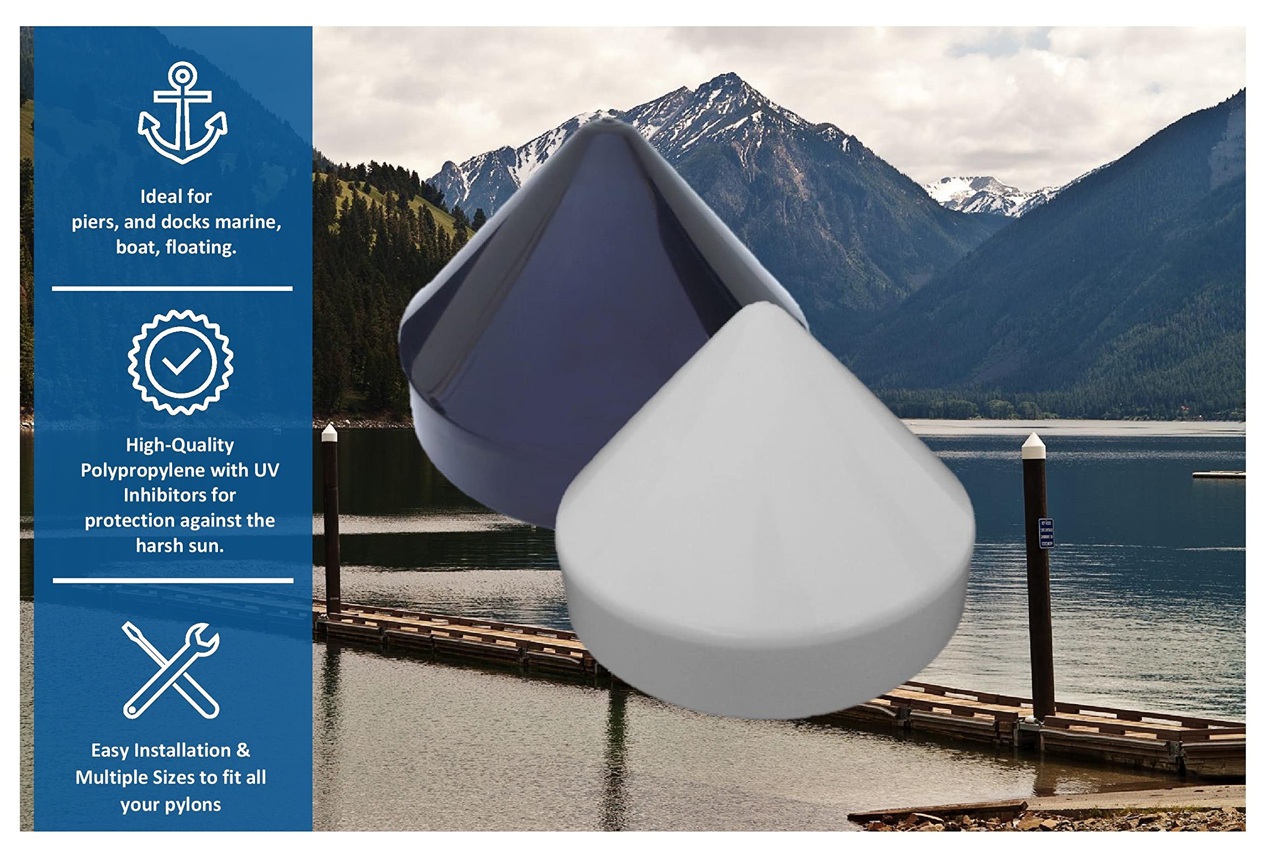 Cone Style Pylon Cap For Marine Dock (White, 9 Inch)