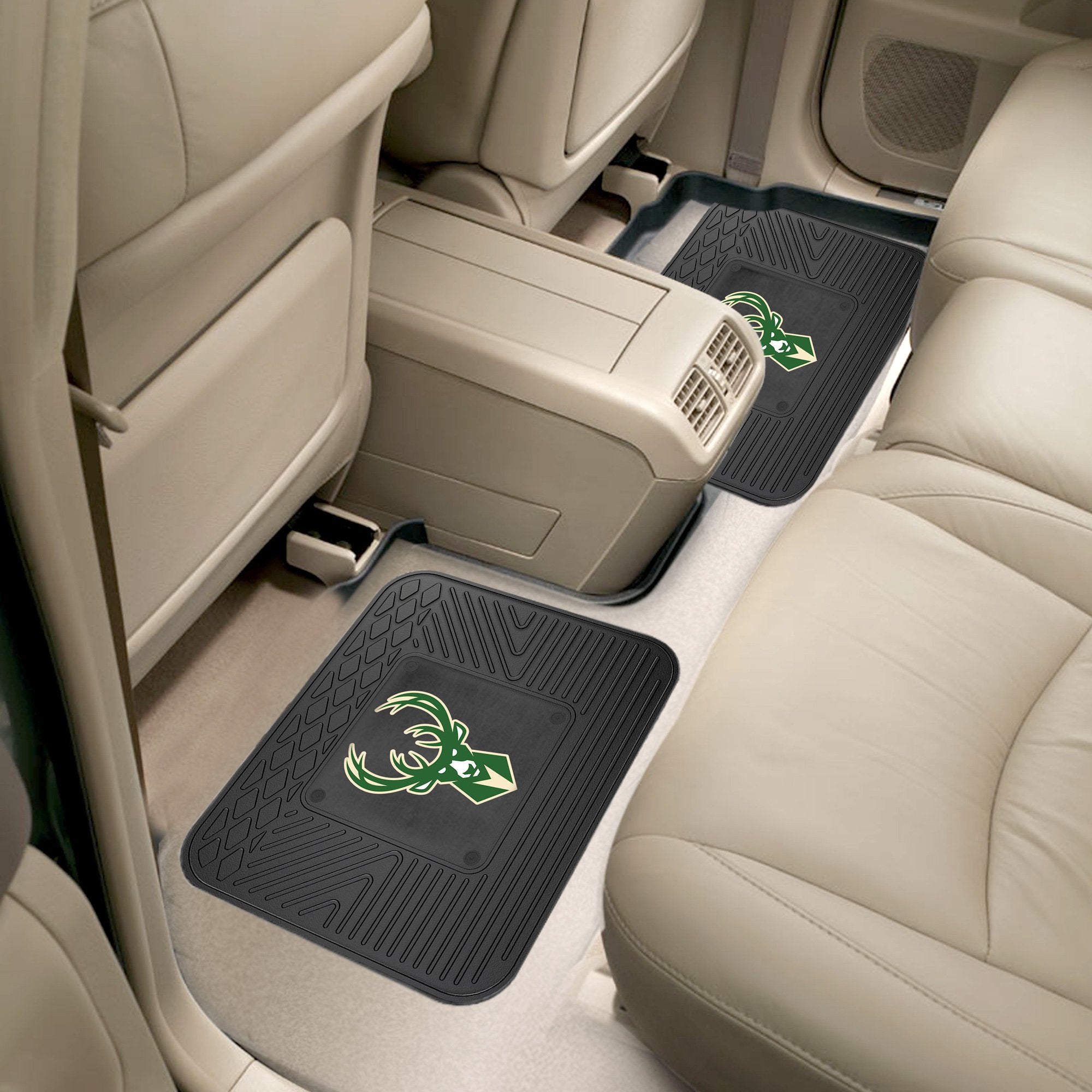 Fanmats 12378 Nba Milwaukee Bucks Back Row Utility Car Mats - 2 Piece Set, 14In. X 17In., All Weather Protection, Universal Fit,