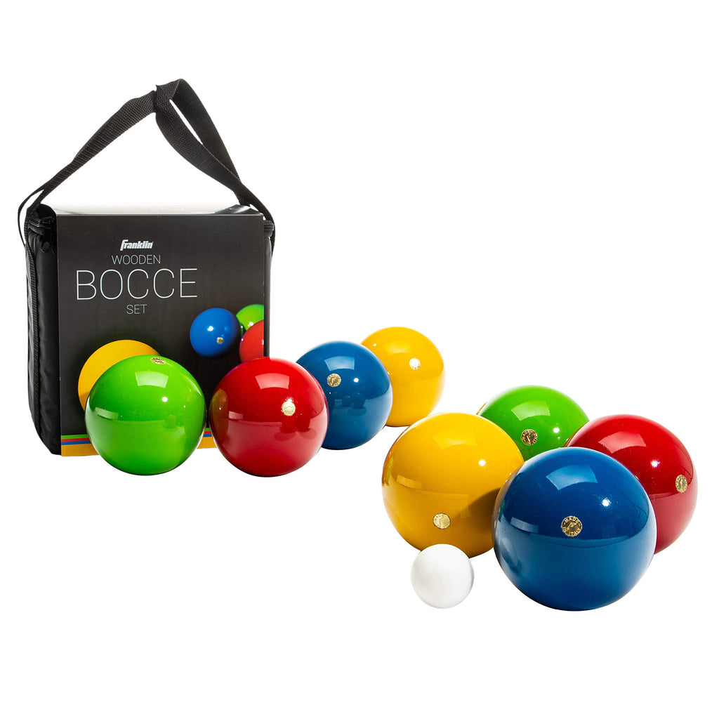 Franklin Sports 100Mm Bocce Ball Set - 8 Wooden Bocce Balls And 1 Pallino - Beach, Backyard Lawn Or Outdoor Party Game - Made In