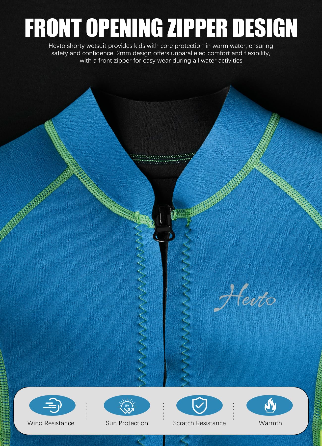 Hevto Kids Wetsuit Shorty Boys Girls Toddler Youth Size 14 Year 2Mm Neoprene Wet Suit Front Zip Thermal Swimming In Cold Water (