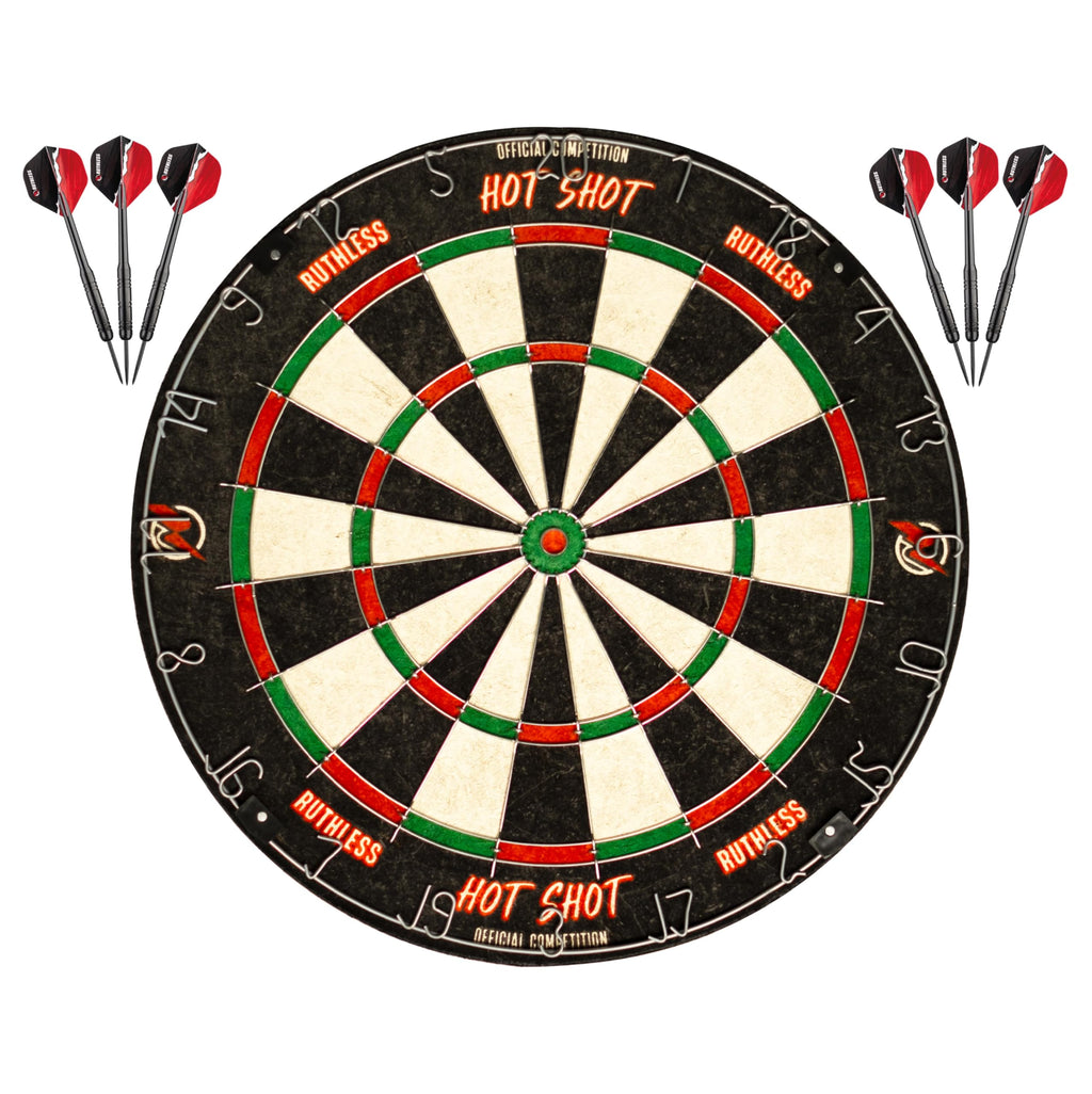 Ruthless Hot Shot Dart Board  Endurance Round Wire Sisal Dartboard Including 2 Sets Of Steel Tip Darts (Db073)